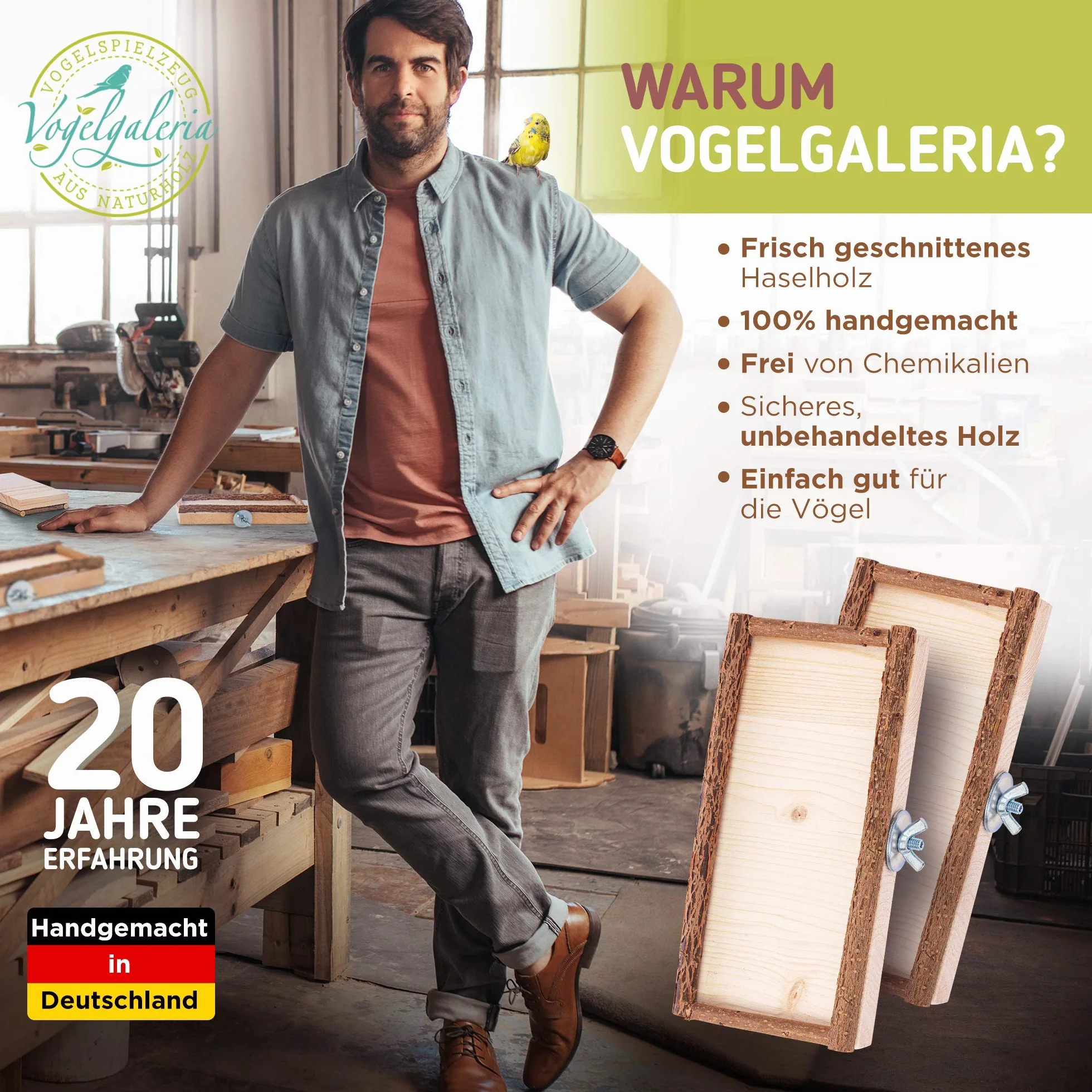 Vogelgaleria zestaw 2 desek platform do siedzenia 10 x 20 cm z naturalnym drewnem dla ptaków takich, jak kogut papuga falista itp. Idealne akcesoria do klatki, z materiałem do montażu