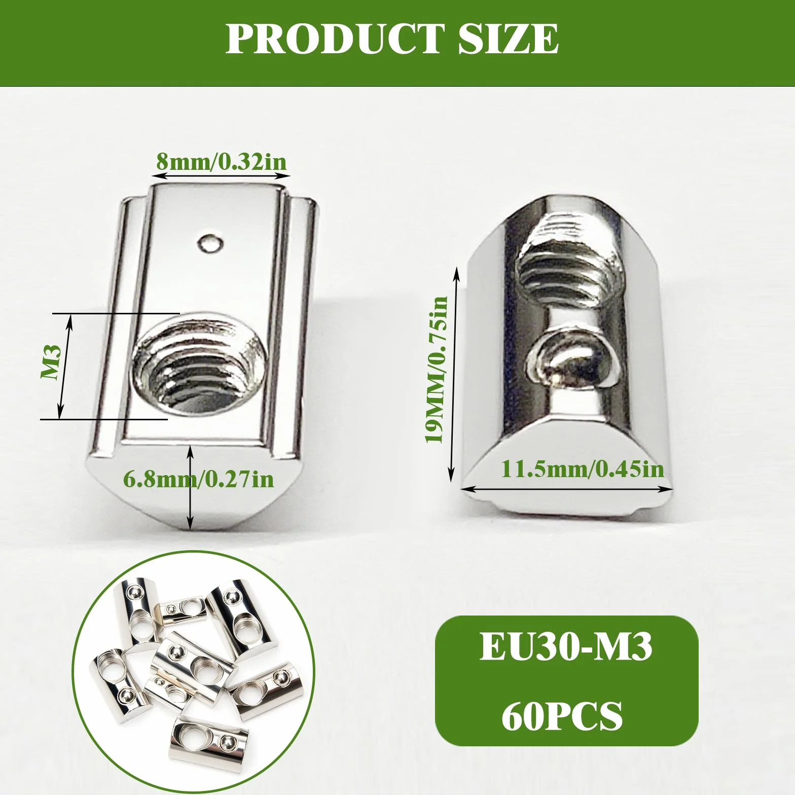 60 nakrętek M3 z sferycznym rowkiem 8 serii 30 M3 ze stali węglowej z kulką sprężynową do profili aluminiowych drukarki 3D maszyny CNC europejski standard
