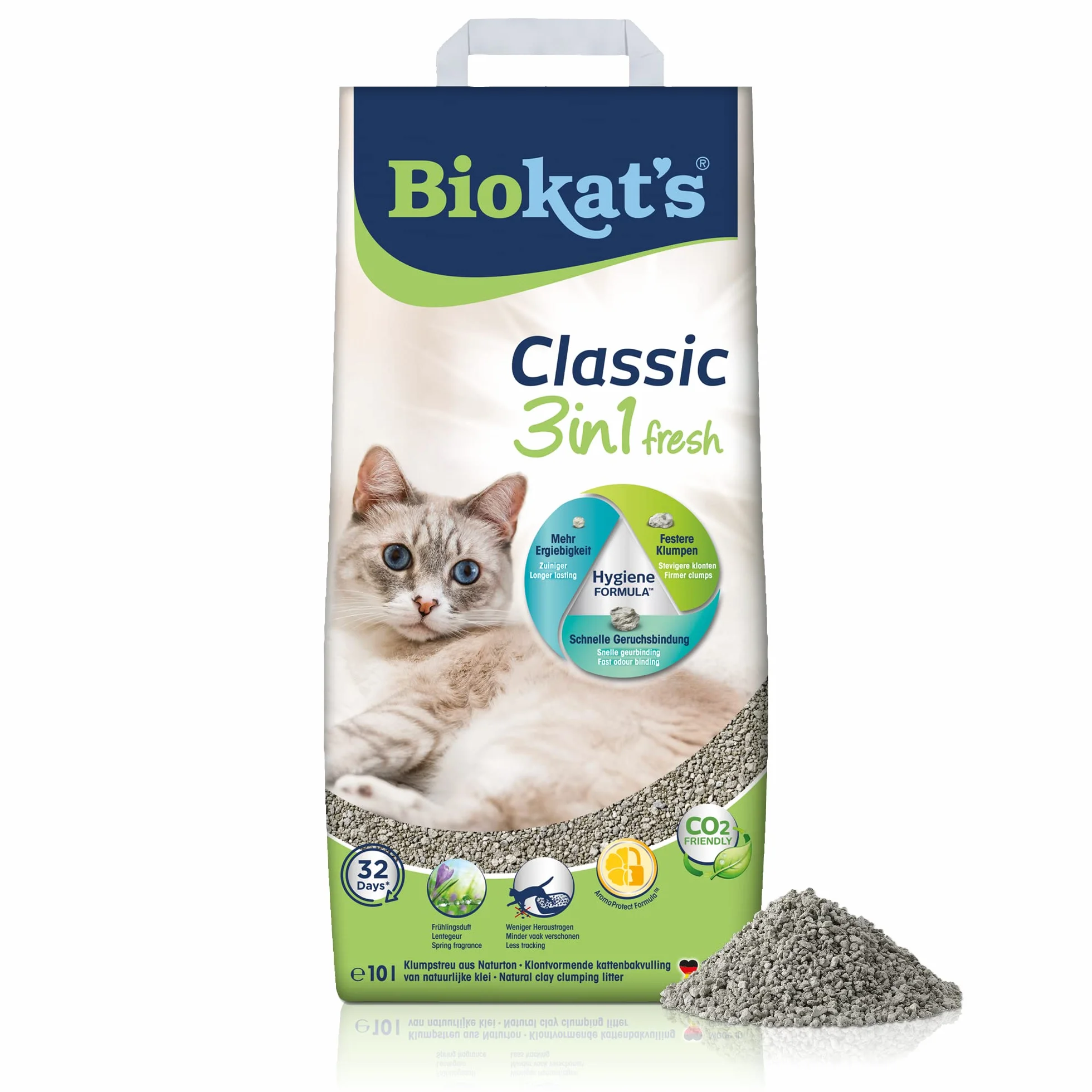 Biokatʼs Classic fresh 3in1 żwirek o zapachach wiosennych - Zbrylający żwirek dla kota o 3 różnych rozmiarach ziarna - 1 worek (1 × 10 l)