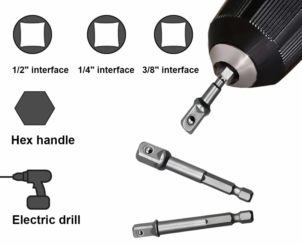8-częściowy zestaw adapterów do kluczy nasadowych 1/2", 1/4", 3/8", zestaw adapterów do kluczy nasadowych z łbem nasadowym, do grzechotek, kluczy nasadowych