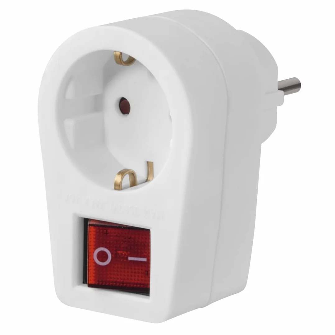 Hama Adapter gniazdka wtykowego (wtyczka z zestykiem ochronnym, adapter gniazda z przełącznikiem, 1 gniazdo, adapter, przełącznik 2-biegunowy, włącznik/wyłącznik, gniazdo ze stykiem ochronnym,