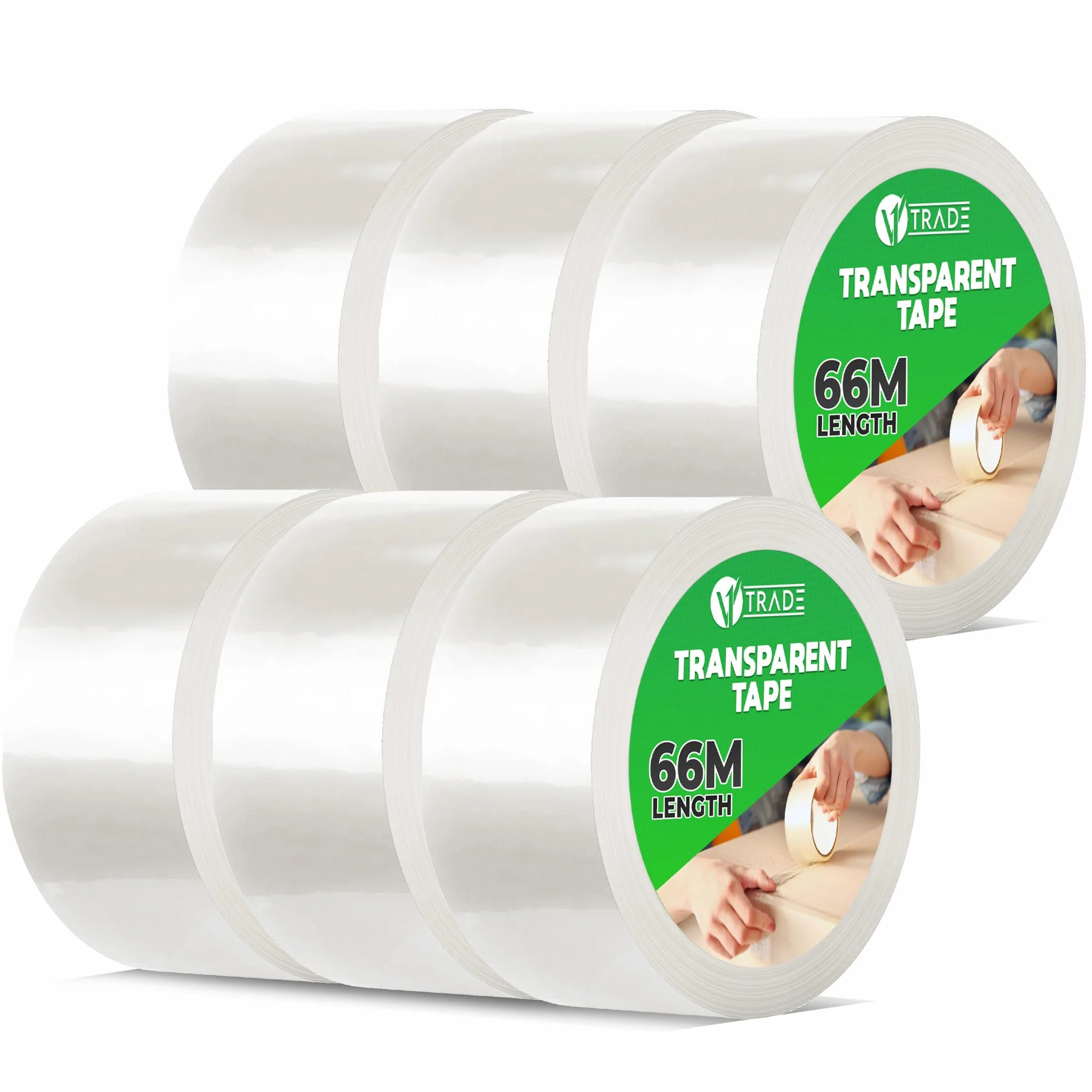 V1 Trade - Taśma Pakowa 48 mm x 66 m, Przezroczysta Taśma do Pakowania - Cicha Taśma samoprzylepna do paczek i kartonów - Zestaw 6 sztuk
