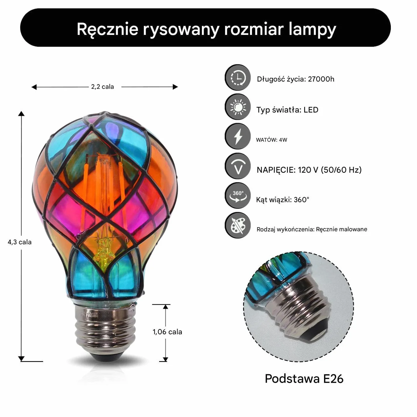 Kolorowa Żarówka Witrażowa E26 4W - Bożonarodzeniowa Dekoracja Choinkowa