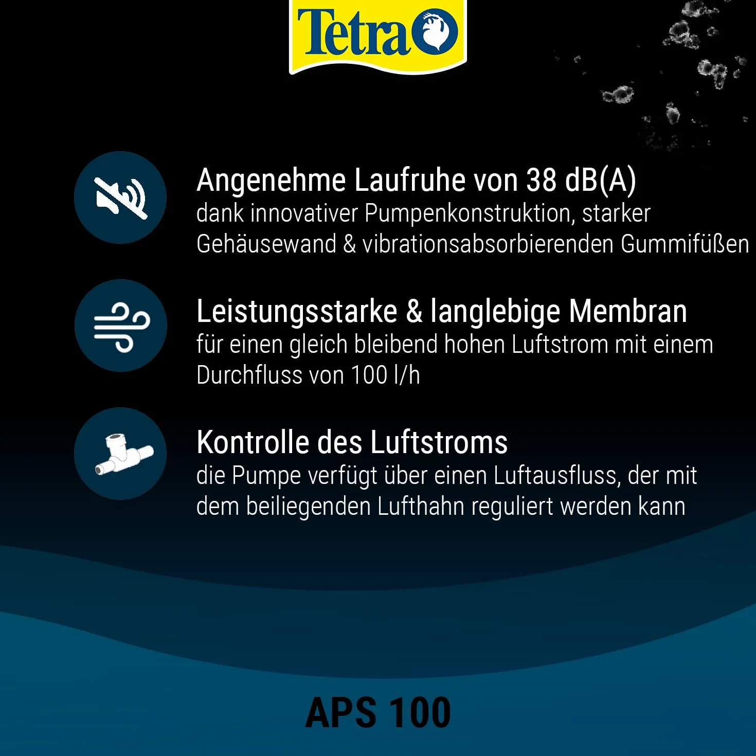 Tetra APS 100 pompa powietrza do akwarium – cicha pompa membranowa do akwariów o pojemności 50-100 l, czarna