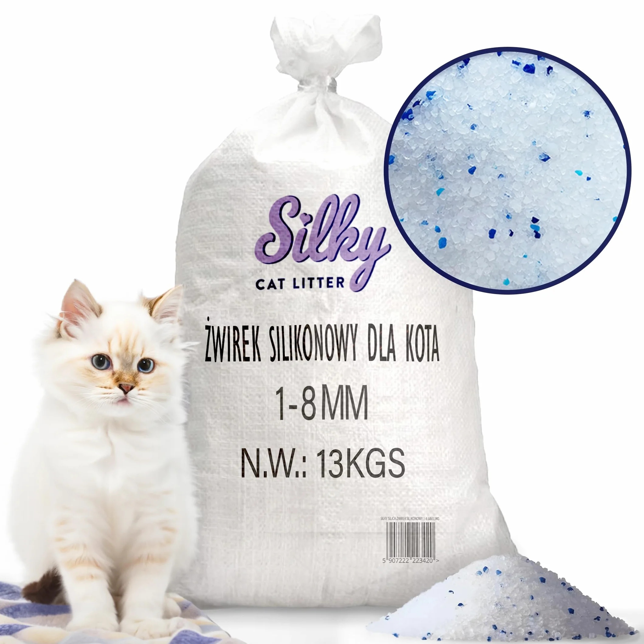 Żwirek silikonowy dla kota bezpyłowy Silky 13 kg Gruboziarnisty 1-8mm