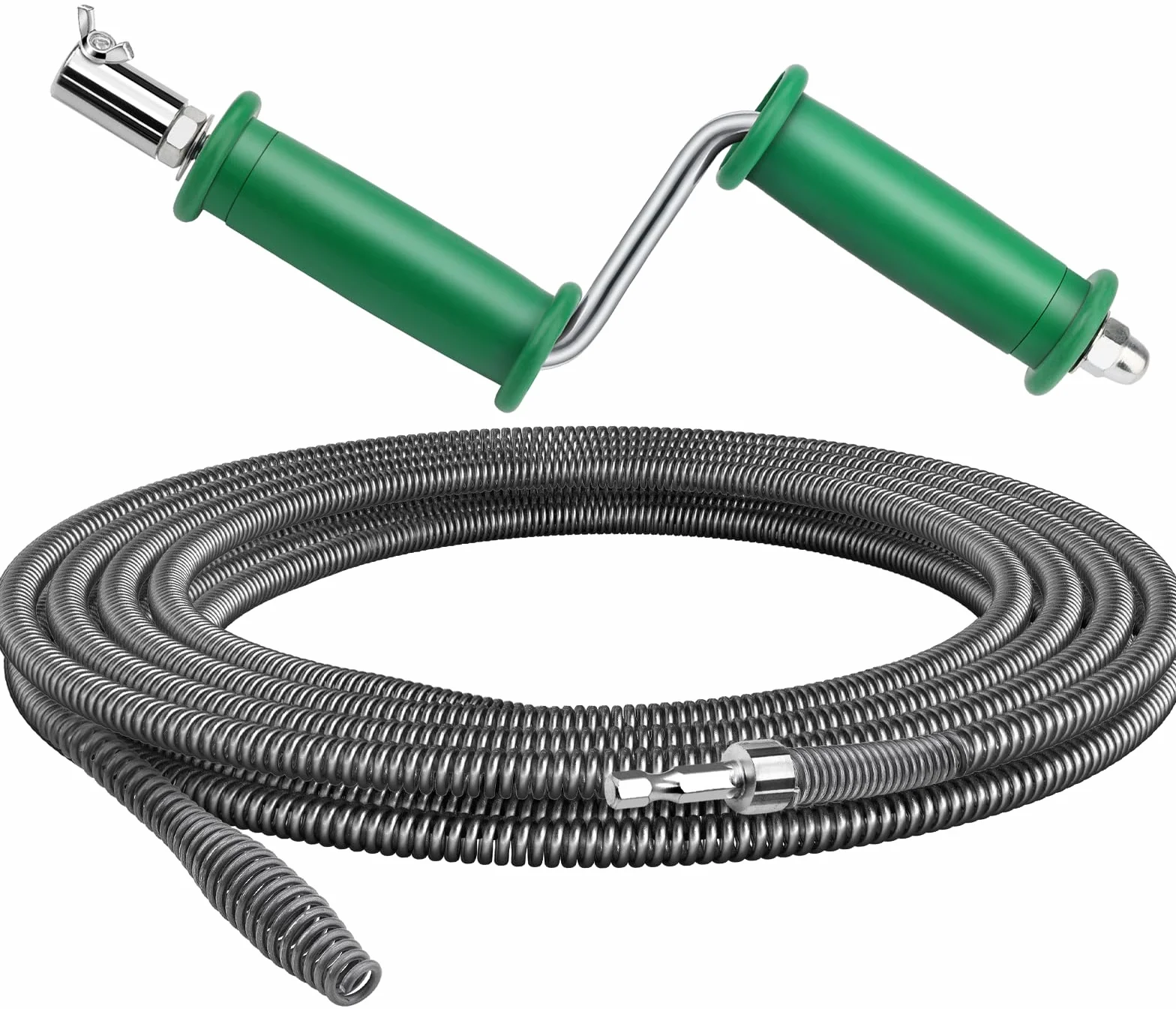 Spirala do czyszczenia rur, spirala do czyszczenia odpływów, spirala z ręcznymi adapterami, wydajne czyszczenie rur (3 m srebrna)
