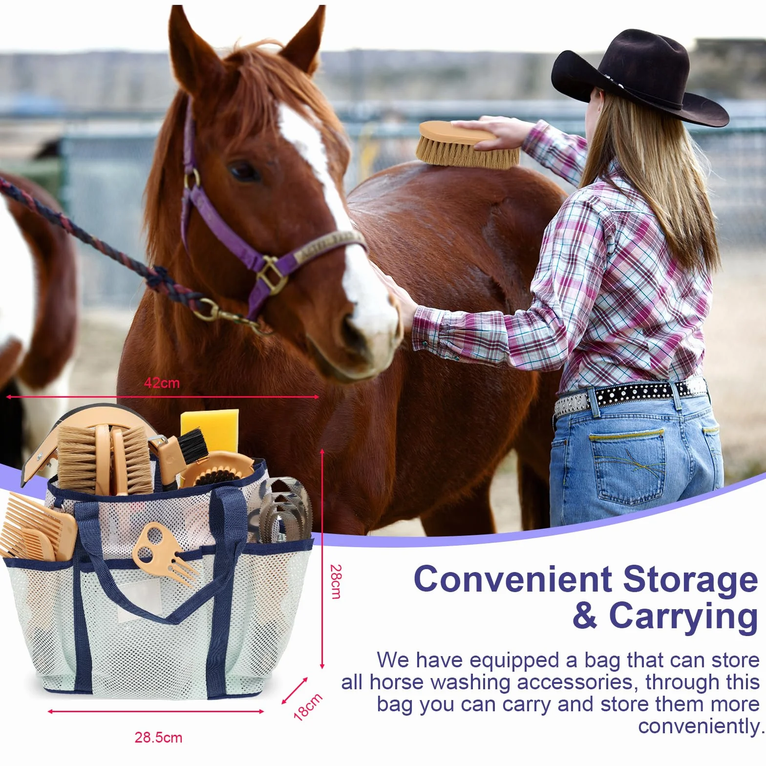 13-częściowy zestaw do pielęgnacji koni z 12 akcesoriami i 1 torbą do przechowywania, seria Horse Care Żółty, Szczotki dla koni, Szczotki z włosia, pielęgnacja koni