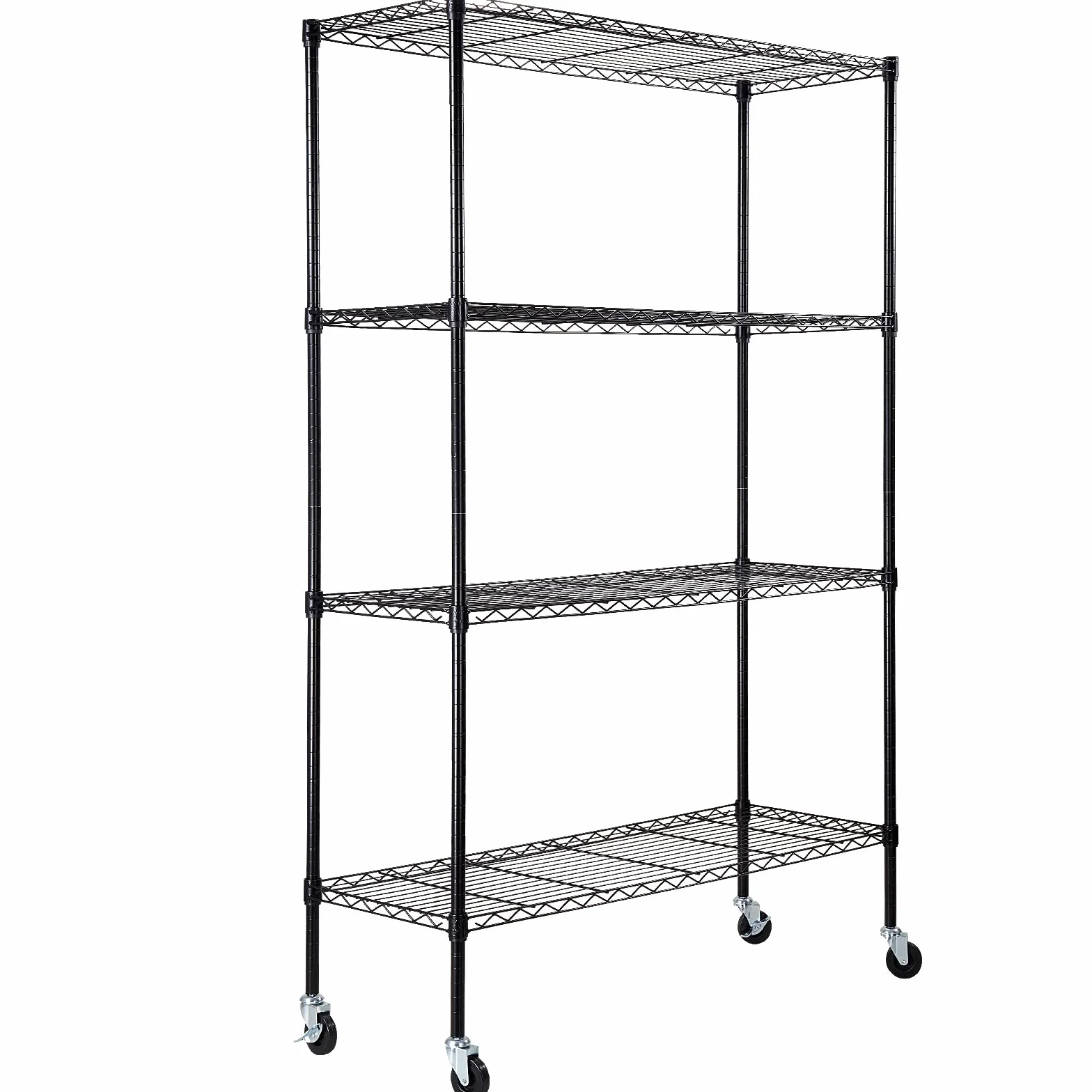 VEVOR Regał do przechowywania z kółkami, 4-poziomowa regulowana, nośność 317,5 kg, wytrzymałe półki garażowe, metalowy organizer, stojak druciany, czarny, 120 cm dł. x 45 cm szer. x 188 cm wys. do
