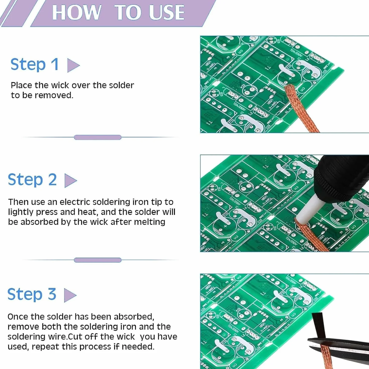 Solder Wick, Desoldering Braid with No-Clean Flux, High-Performance Solder Remover Tool for PCB Repair, Electronics Lab & Industrial Use, 1.5mm x 1.5m, 5PCS Alloy Copper Braided