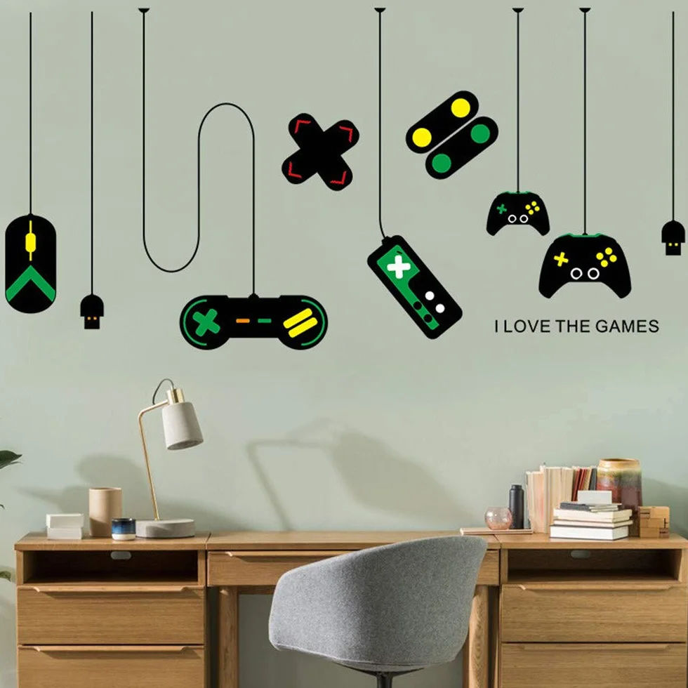 Naklejki ścienne na kontroler gier, 2 sztuki Gamer Eat Sleep Game, naklejka na ścianę do pokoju gier, odklejana dekoracja