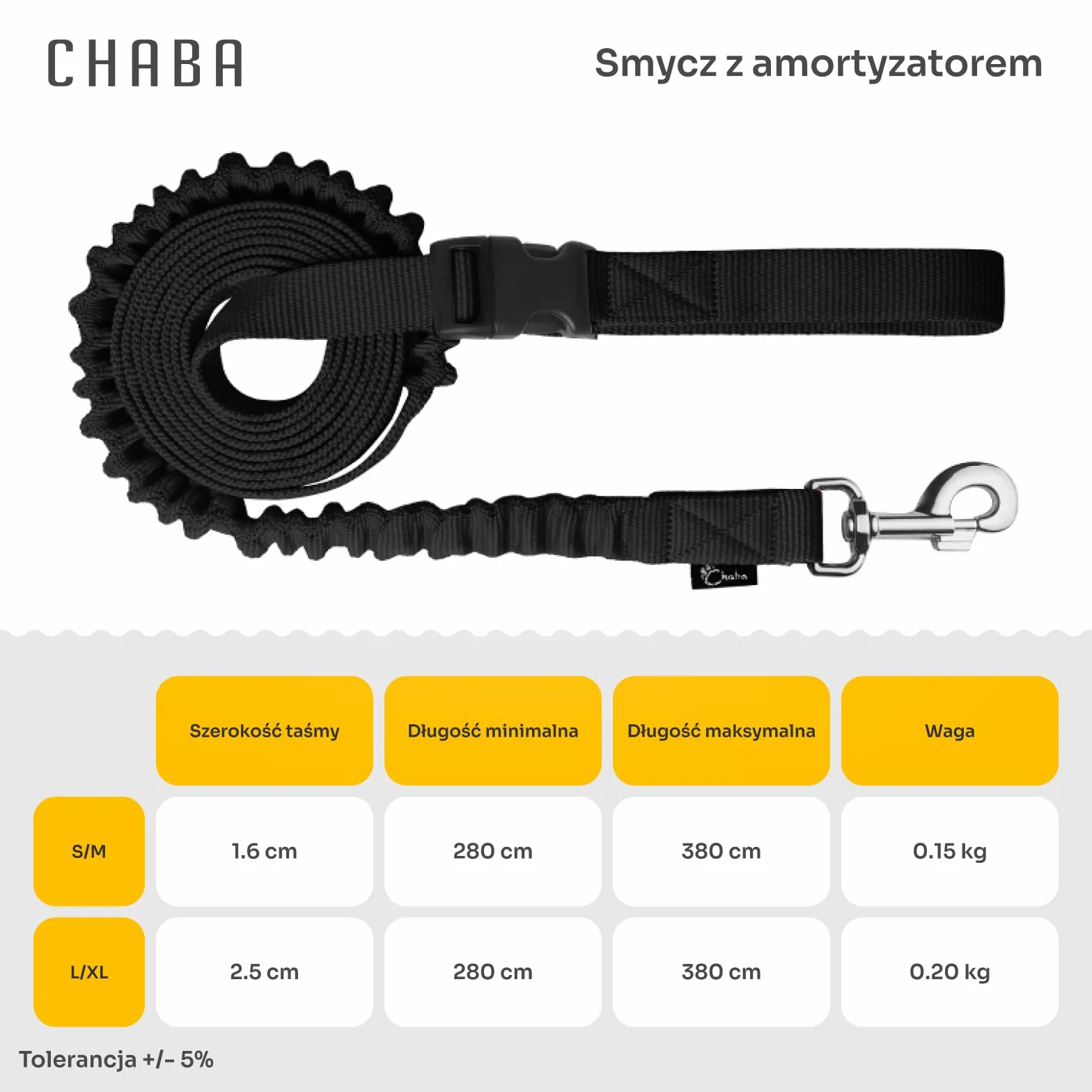 Chaba Smycz dla Średniego i Dużego Psa z Amortyzatorem i Pasem Biodrowym | Regulowana 2.8-3.8m | Szerokość 2.5cm | Redukująca Efekty Szarpnięć | Do Biegania | 3 Możliwości Noszenia | CZARNA