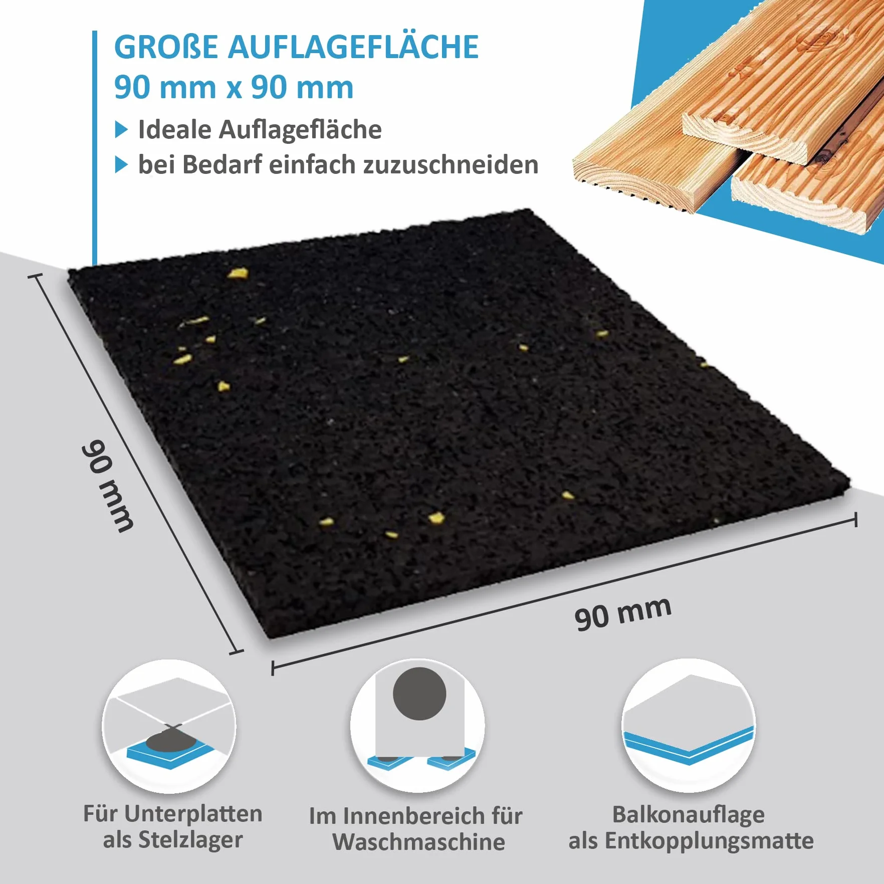 Podkładki tarasowe 90x90x20 mm 100 sztuk wodoodporne maty gumowe do drewna tarasowego