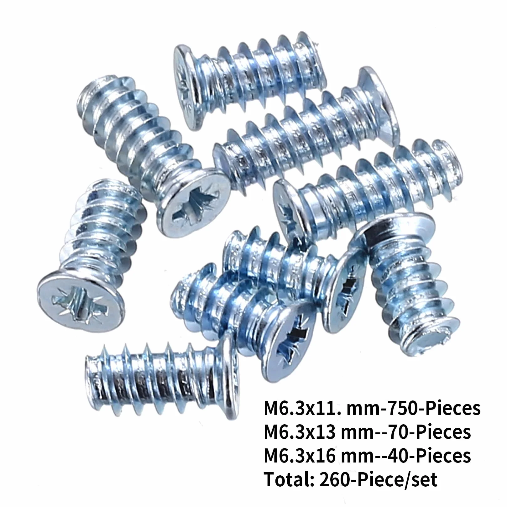 260 Sztuk Wkrętów Euro z Łbem Stożkowym 6,3x11mm 6,3x13mm 6,3x16mm
