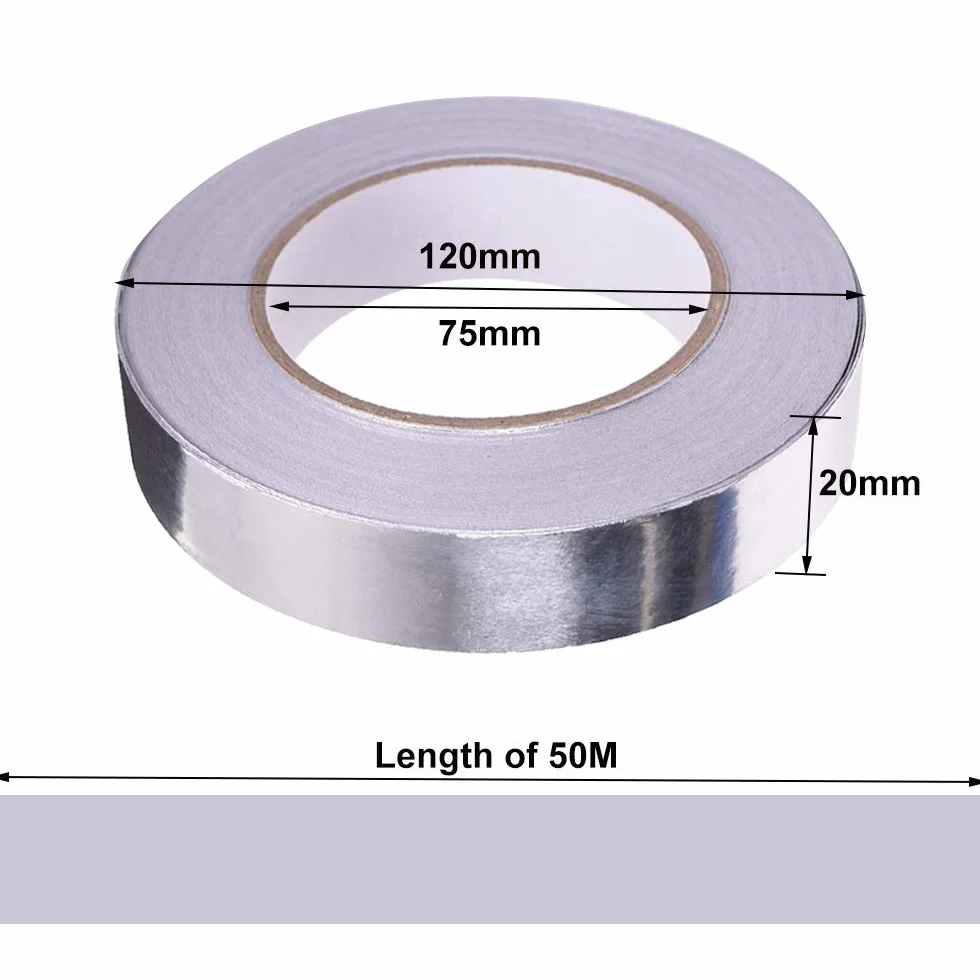 50M X 20mm Premium Folia aluminiowa Taśma klejąca z przewodnikiem, taśma samoprzylepna aluminiowa uszczelniająca, do napraw HVAC, kanałów, izolacji