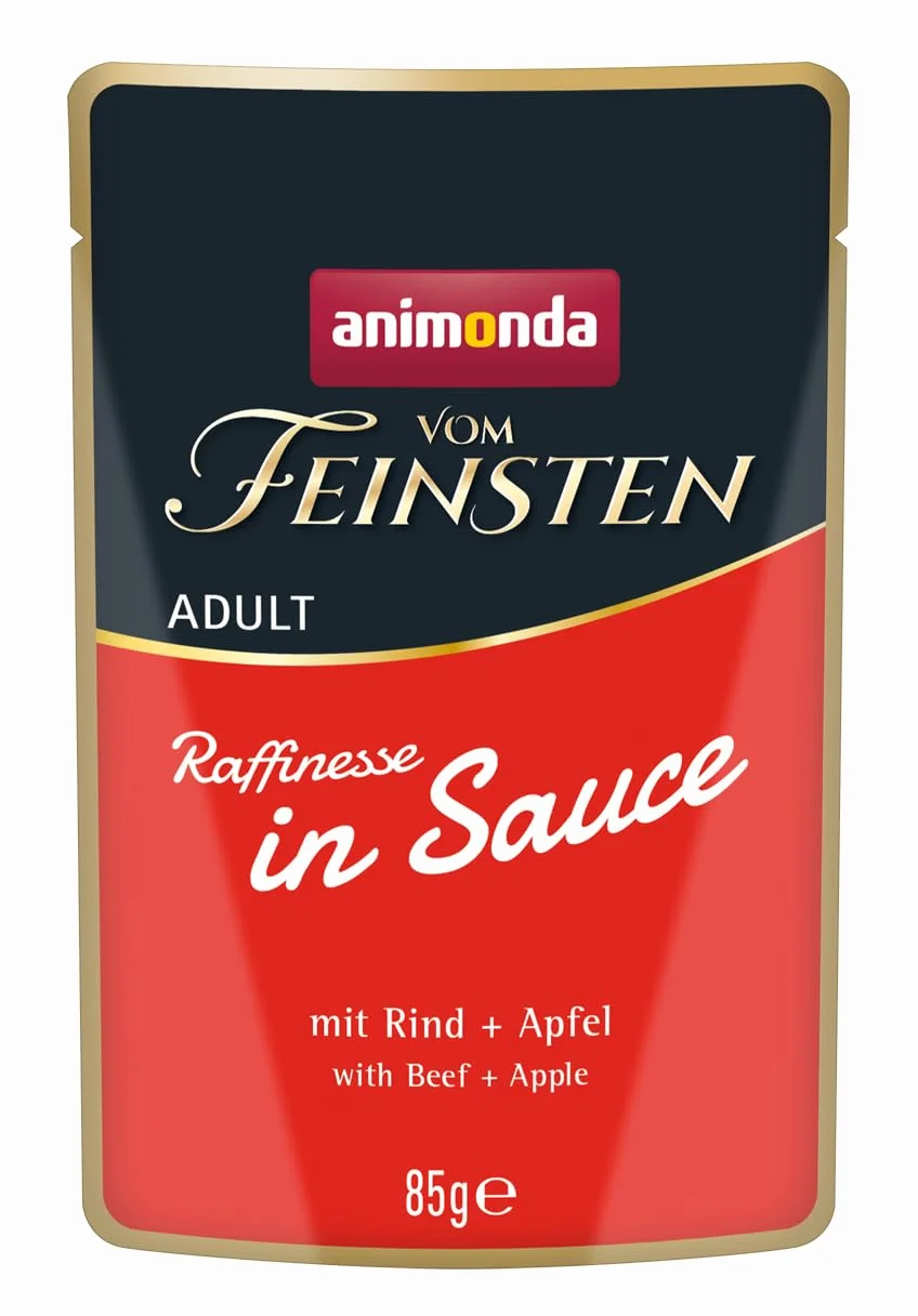 animonda vom Feinsten Premium karma dla kotów mokra w sosie wyrafinowanym, 24 worki porcjowe (24 x 85 g), mokra karma dla kotów bez zbóż, bez cukru, ze świeżymi mięsistymi składnikami