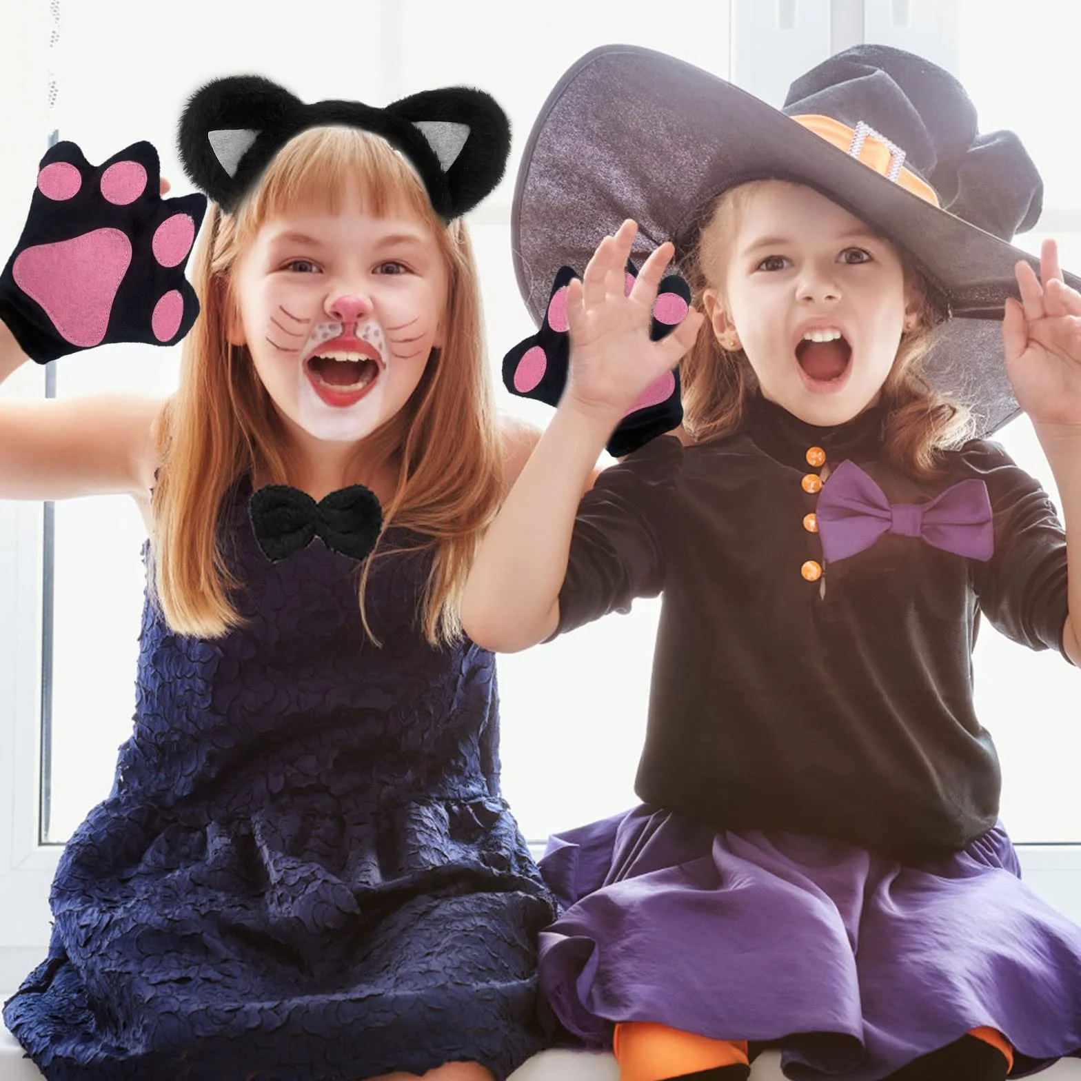 TSHAOUN Zestaw kostiumowy kot, sukienka zwierzęca, cosplay, kocie uszy, opaska na czoło, kocie, uszy, kołnierz, łapy, rękawiczki, czarna tutu, na Halloween, karnawał, karnawał