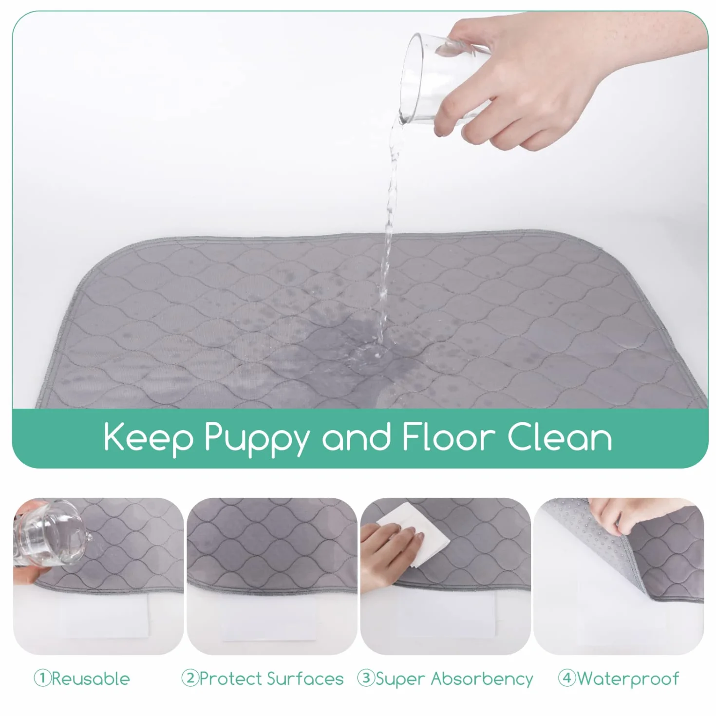 Nobleza - Pralki dla małych psów, Zmywalne podkładki treningowe dla zwierząt, wielokrotnego użytku chłonna poduszka antypoślizgowa Pet Pee Pad Pack 3 (60 * 45cm), szary