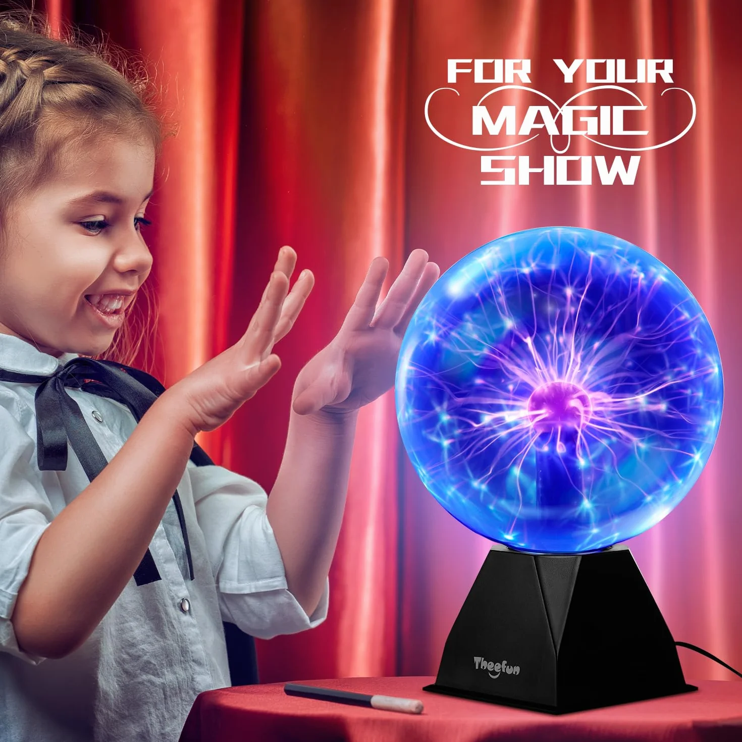 Theefun Kula plazmowa, magiczna kula plazmowa, świecąca kula elektrostatyczna, wrażliwa na dotyk, migająca, pedagogiczna lampa plazmowa, efekty świetlne, niebieska