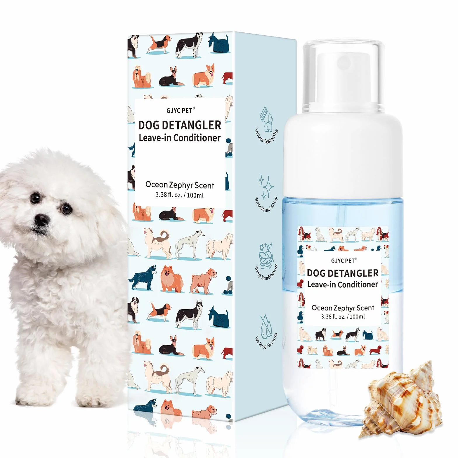Spray do rozplątywania psów, Leave in Conditioner & Pielęgnacja sierści, spray dla psów, zapach morskiej bryzy – profesjonalna formuła pielęgnacji z olejkiem jojoba do prostej, nieplączącej
