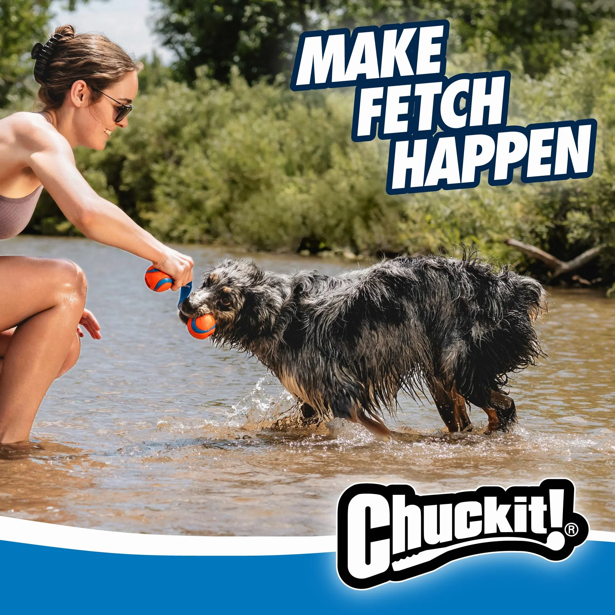 Chuckit! Ultra Tug Duo zabawka dla psa z dwiema gumowymi kulkami przeciąganie liny interaktywna zabawka dla psów, średnia