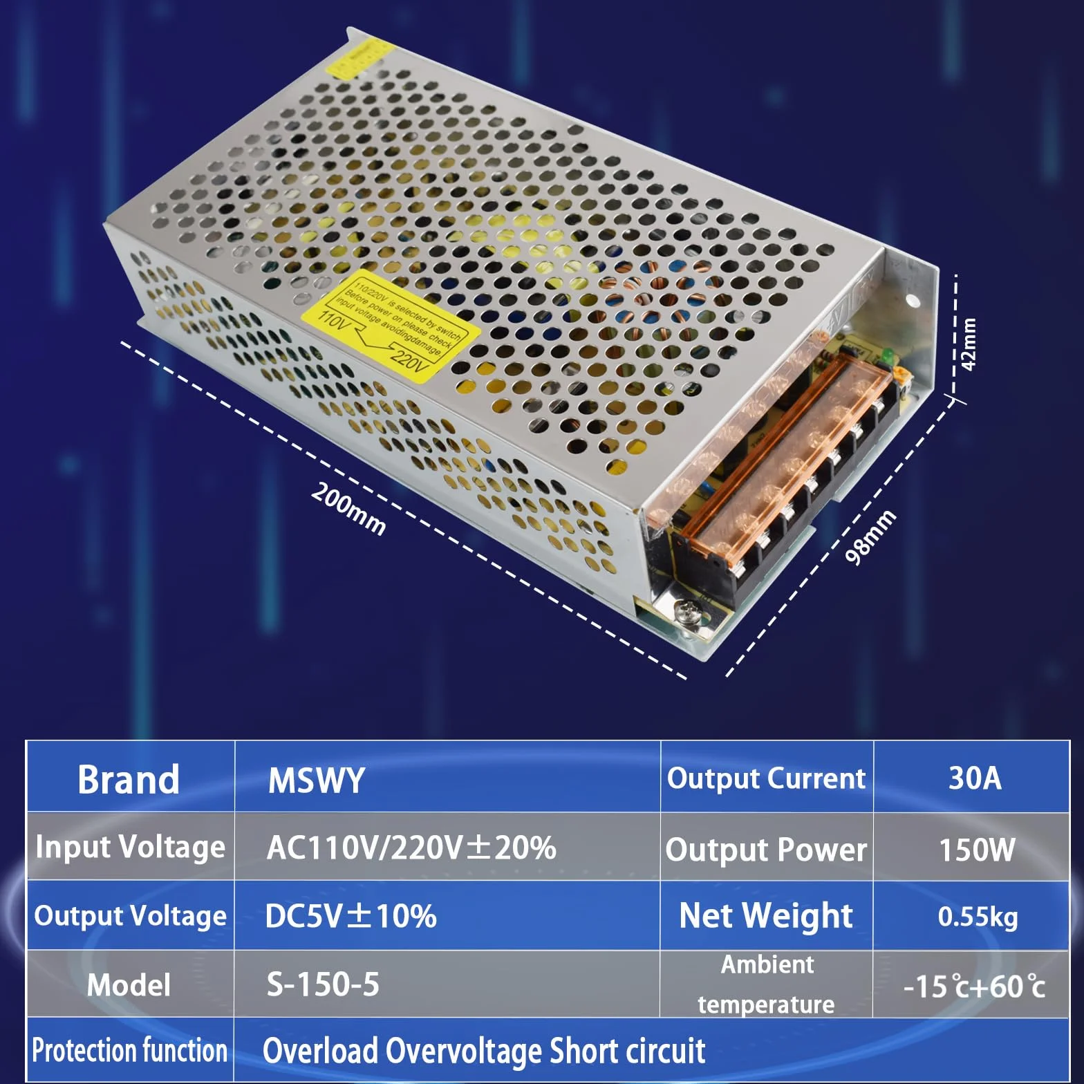 Przełączanie zasilania 5V 30A 150W, transformator AC 110/220V na DC 5V, konwerter do wyświetlacza LED, automatyki przemysłowej i monitorowania
