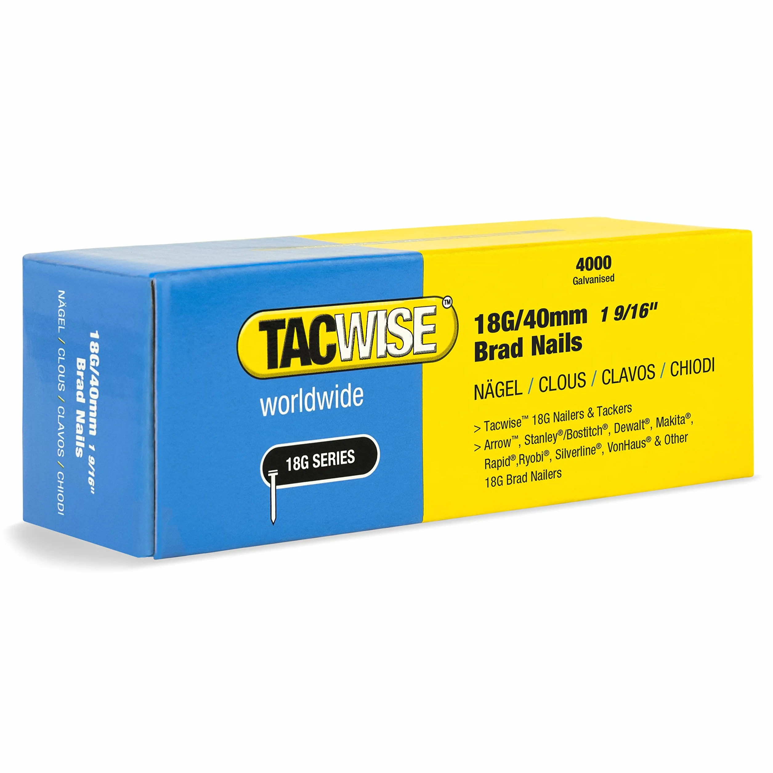 TACWISE 1714 Typ 18G / 40 mm ocynkowane gwoździe Brad, srebrny, 40 mm