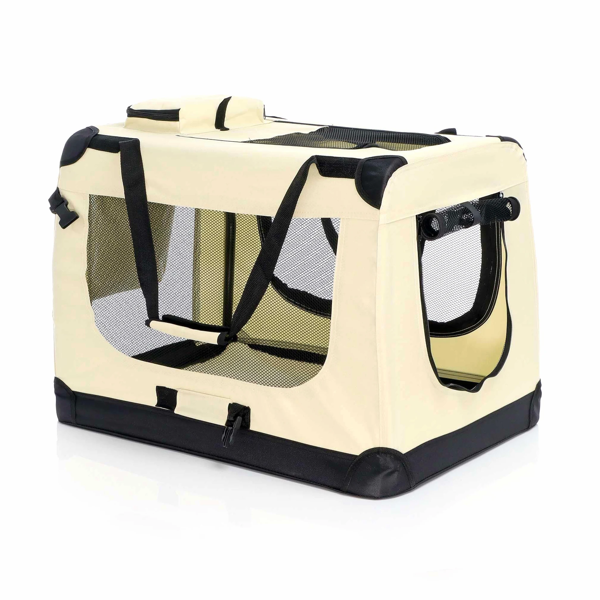 Fudajo Składany transporter dla psa i kota XL 82x56x58 cm beżowy klatka transportowa z poduszką do 20 kg