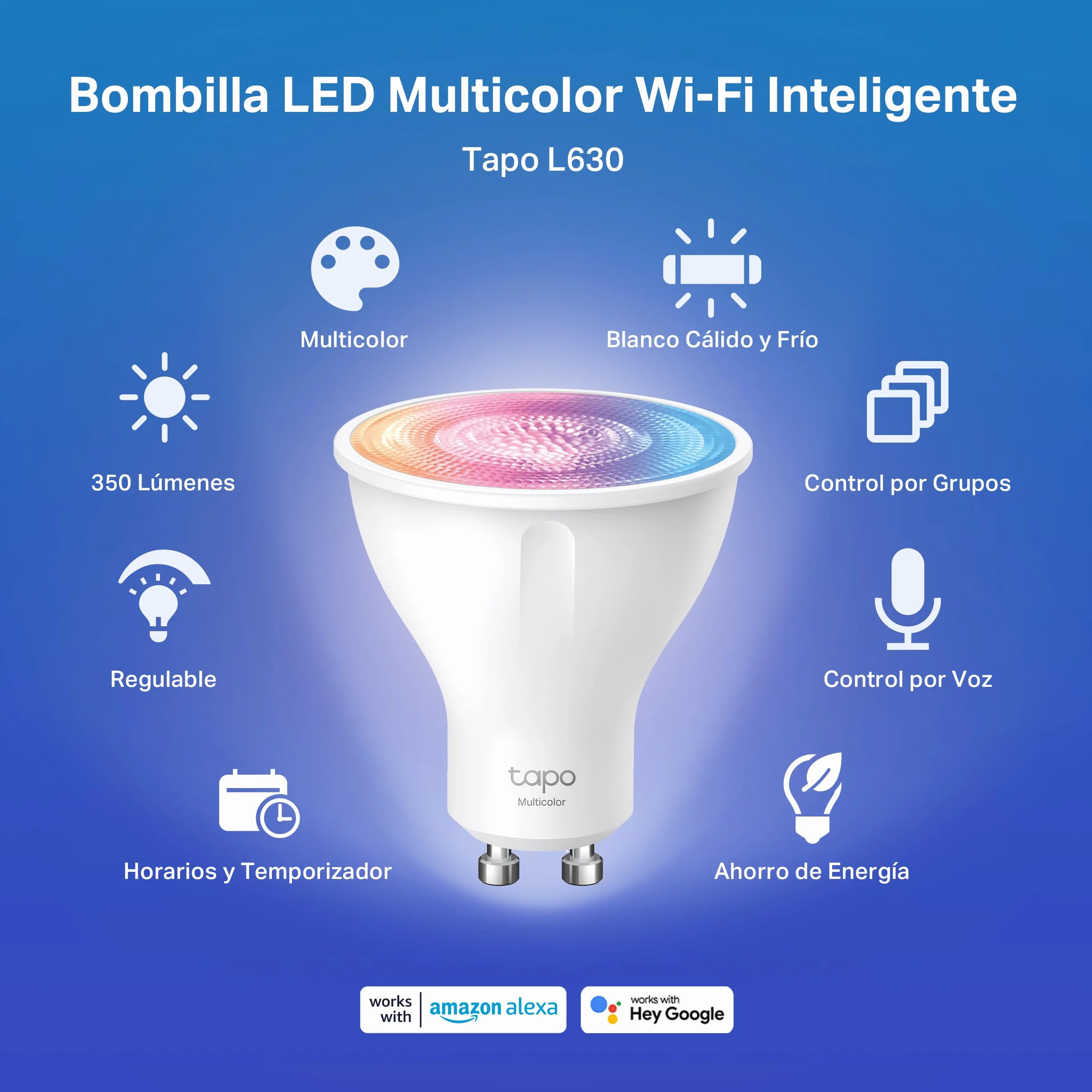 TP-Link Tapo L630 2-Pack inteligentna żarówka WiFi GU10 RGB regulacja jasności sterowanie głosowe Alexa Google harmonogram oszczędność energii