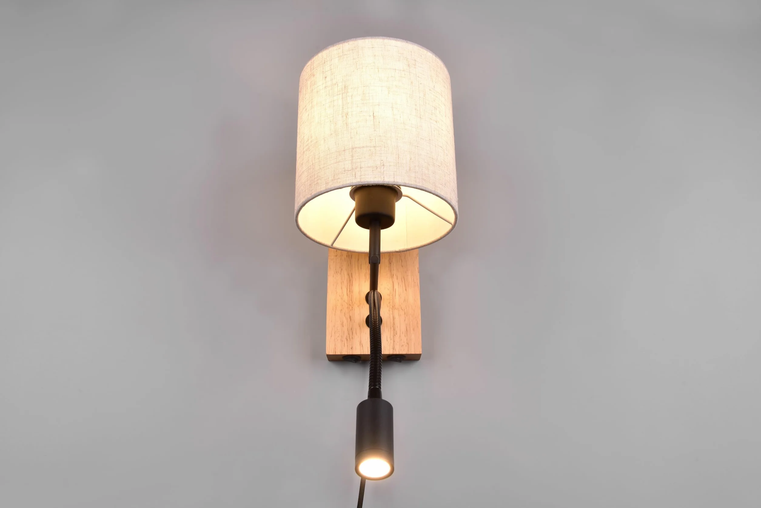 Trio Leuchten Kinkiet NILAM 212879236, naturalne drewno, abażur, bez 1x E27, ramię z diodą LED 3,1 W, Flex Connect