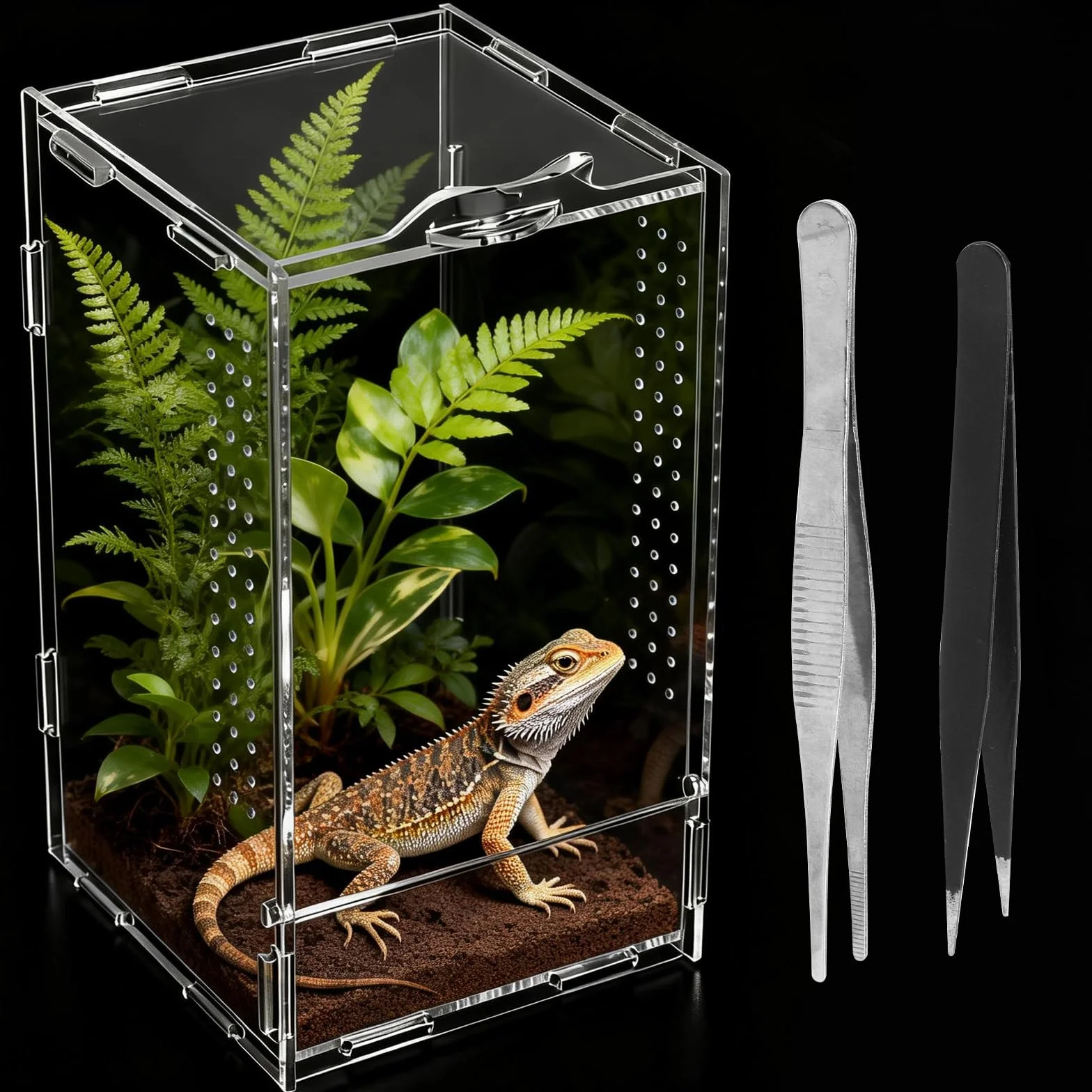 12 × 12 × 20 cm gady, terrarium akrylowe, przezroczyste 360°, mini terrarium, faunarium, terraria dla gadów i płazów, do hodowli, przechowywania i obserwacji