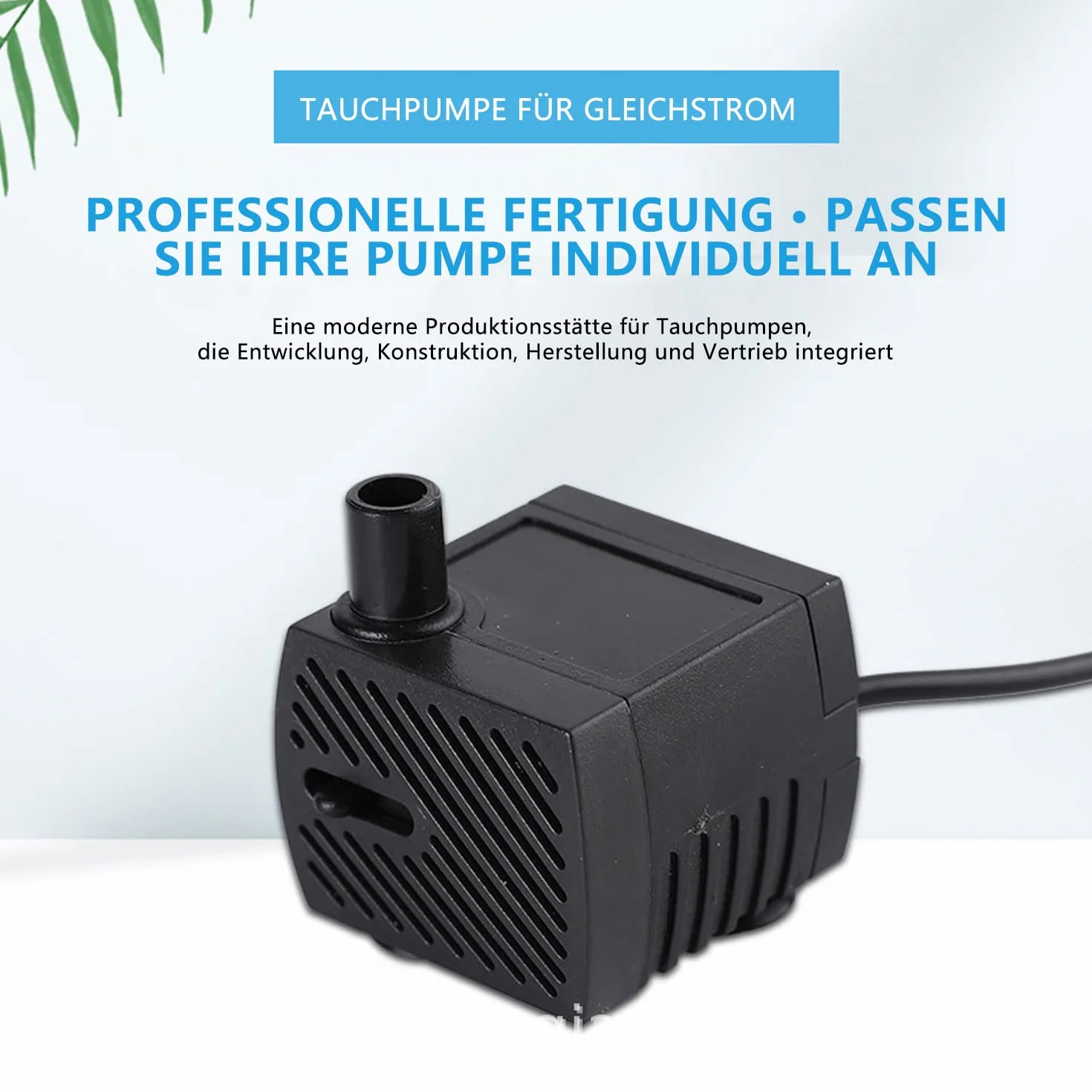 CAM2 Mini pompa wodna, bardzo cicha pompa do akwarium z kablem sieciowym 1,5 m, 350 l/h, 5 W, mała pompa głębinowa, 2 dysze do akwarium, stawu, ogrodu, studni
