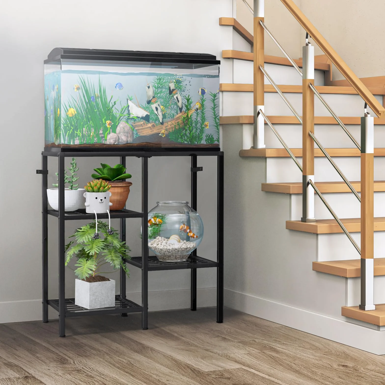 CADUKE Stojak do akwarium, metalowy stojak na akwarium, stojak na akcesoria do akwarium, 3-poziomowy stojak terrarium z żółwiem, gadami, do salonu, biura