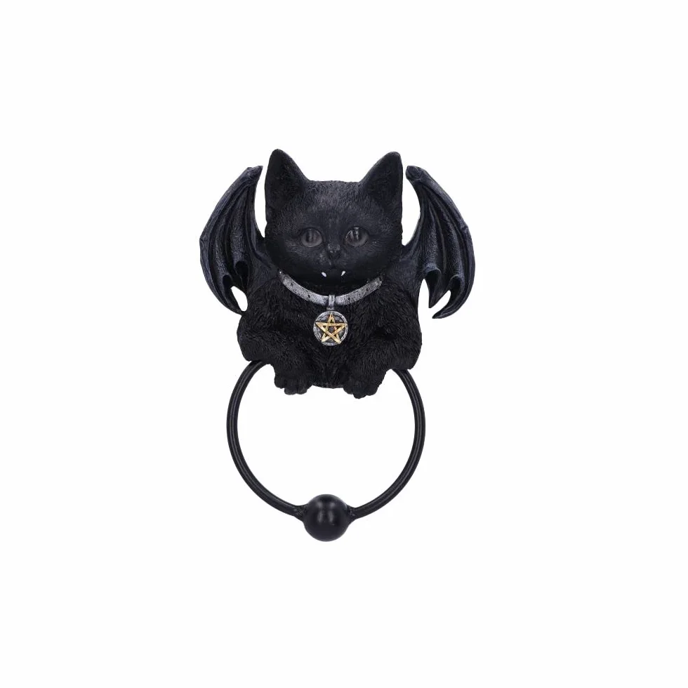Nemesis Now Kołatka do drzwi dla kota Vampuss 20 cm, żywica, czarna, czarna kołatka do drzwi kota, wampuss, wampirzyca, prezent czarownicy, dekoracja na Halloween, odlewana w najlepszej żywicy,