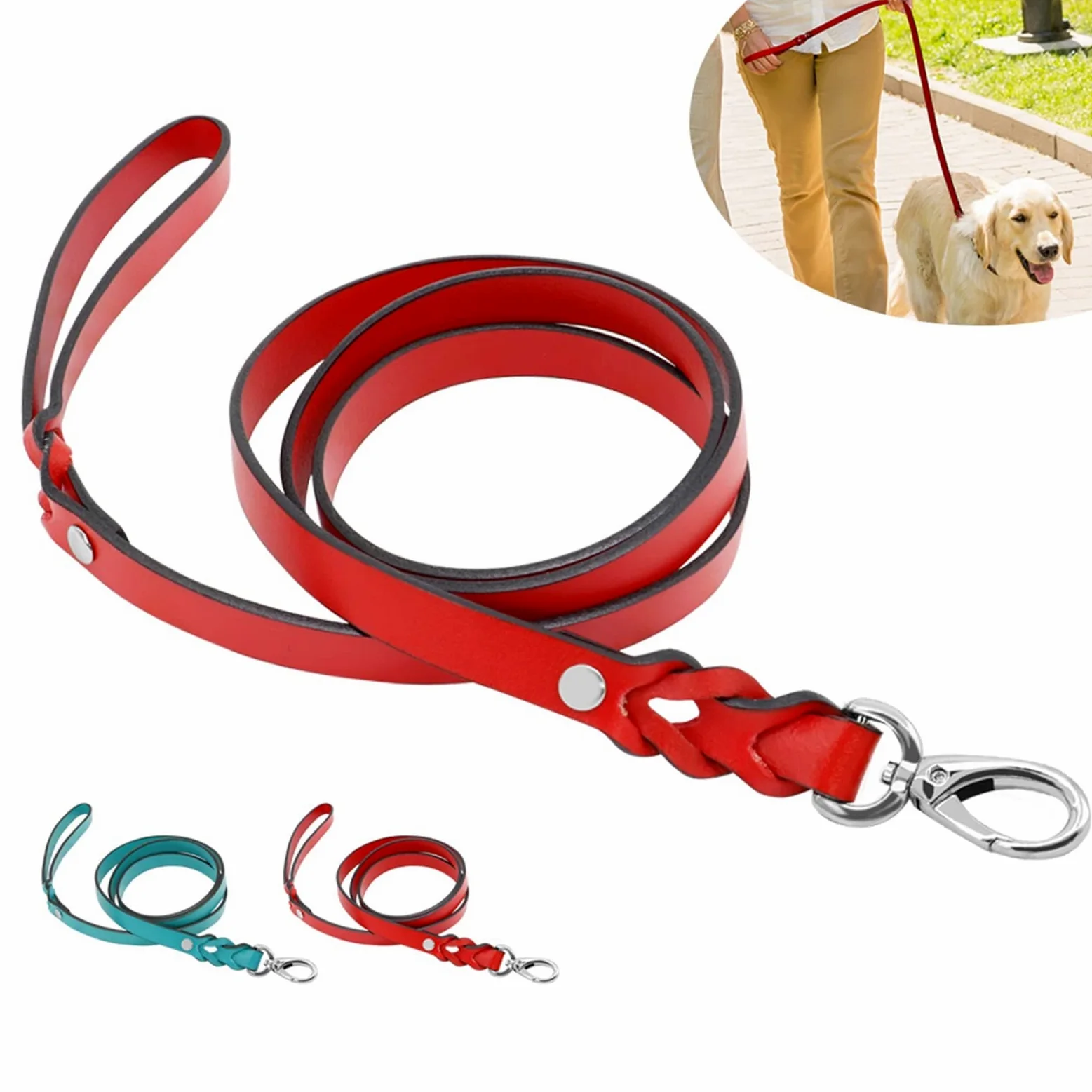 Skórzana smycz dla zwierząt Skórzana pleciona smycz dla psa Puppy Walking Training Lead Zwierzęta domowe Psy Smycze Pasek dla małych, średnich i dużych psów Lina trakcyjna 130 cm (kolor: 02, rozmiar