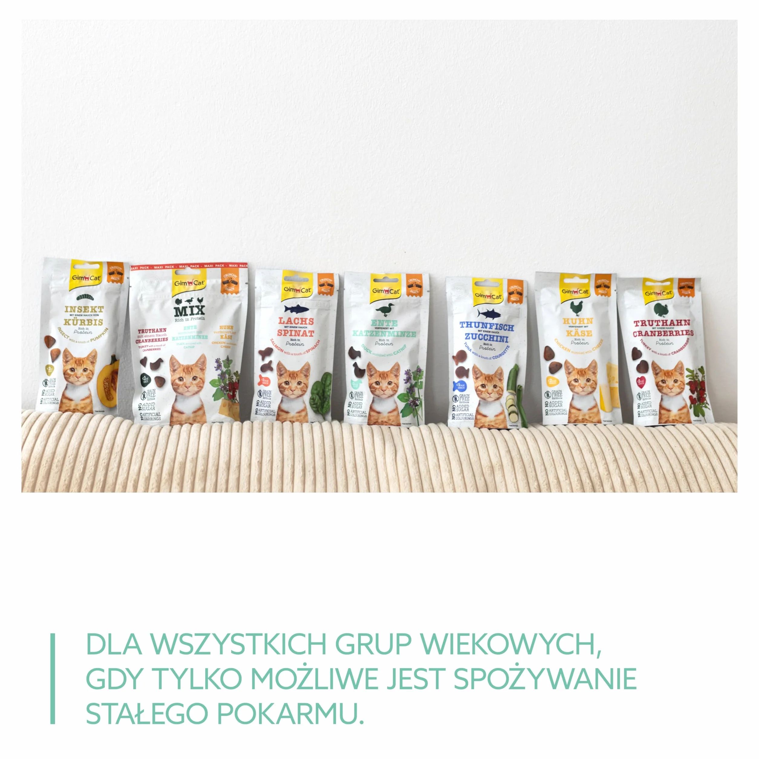 GimCat Crunchy Snacks Kaczka z kocimiętką – chrupiące i bogate w białko przysmaki dla kota – 1 worek (1 x 140 g)