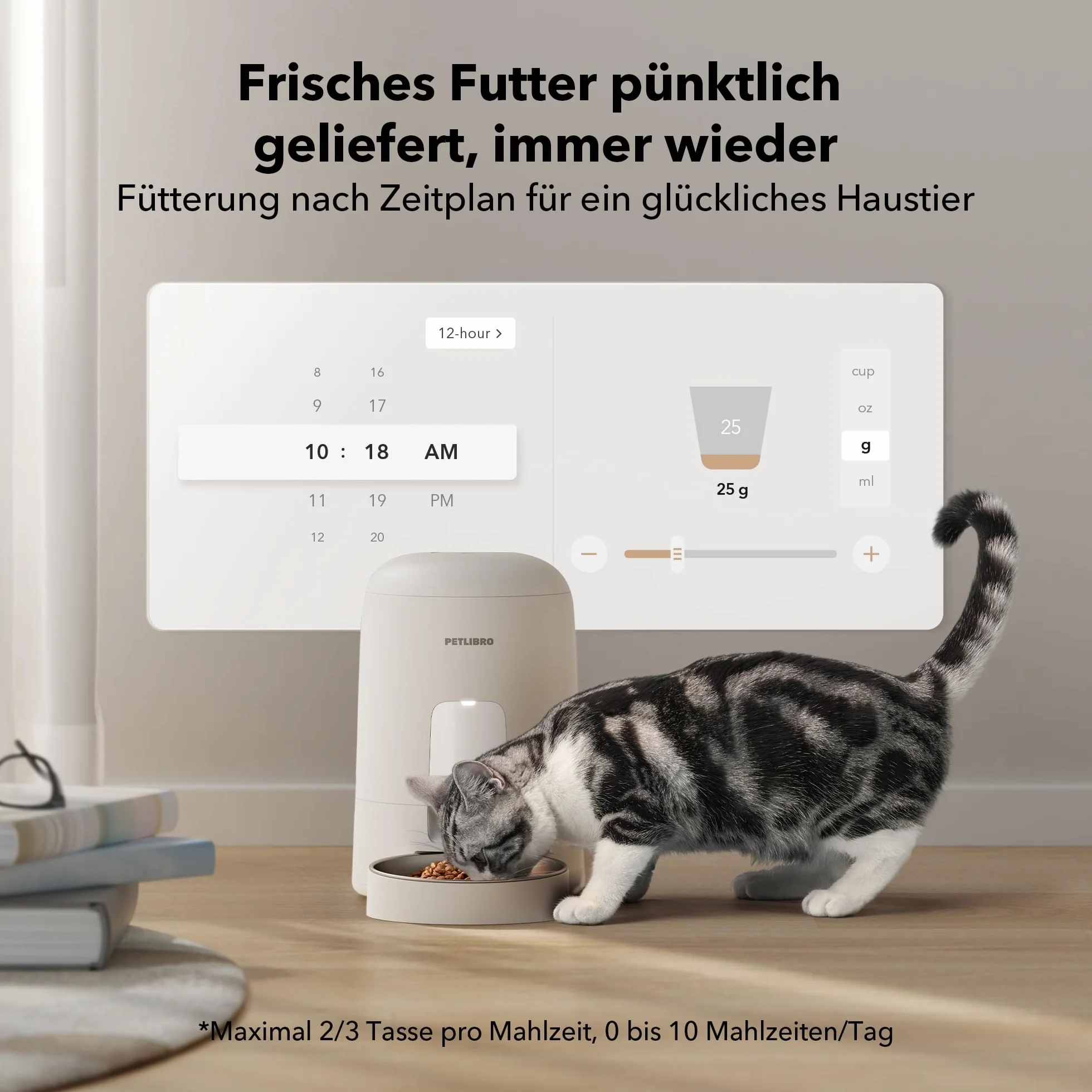 PETLIBRO Dozownik automatycznych karm dla kotów, 2,4 G WiFi z akumulatorem, żywotność 30 dni, 2 l, karma dla kotów, sterowanie aplikacją i do 10 posiłków (biały)