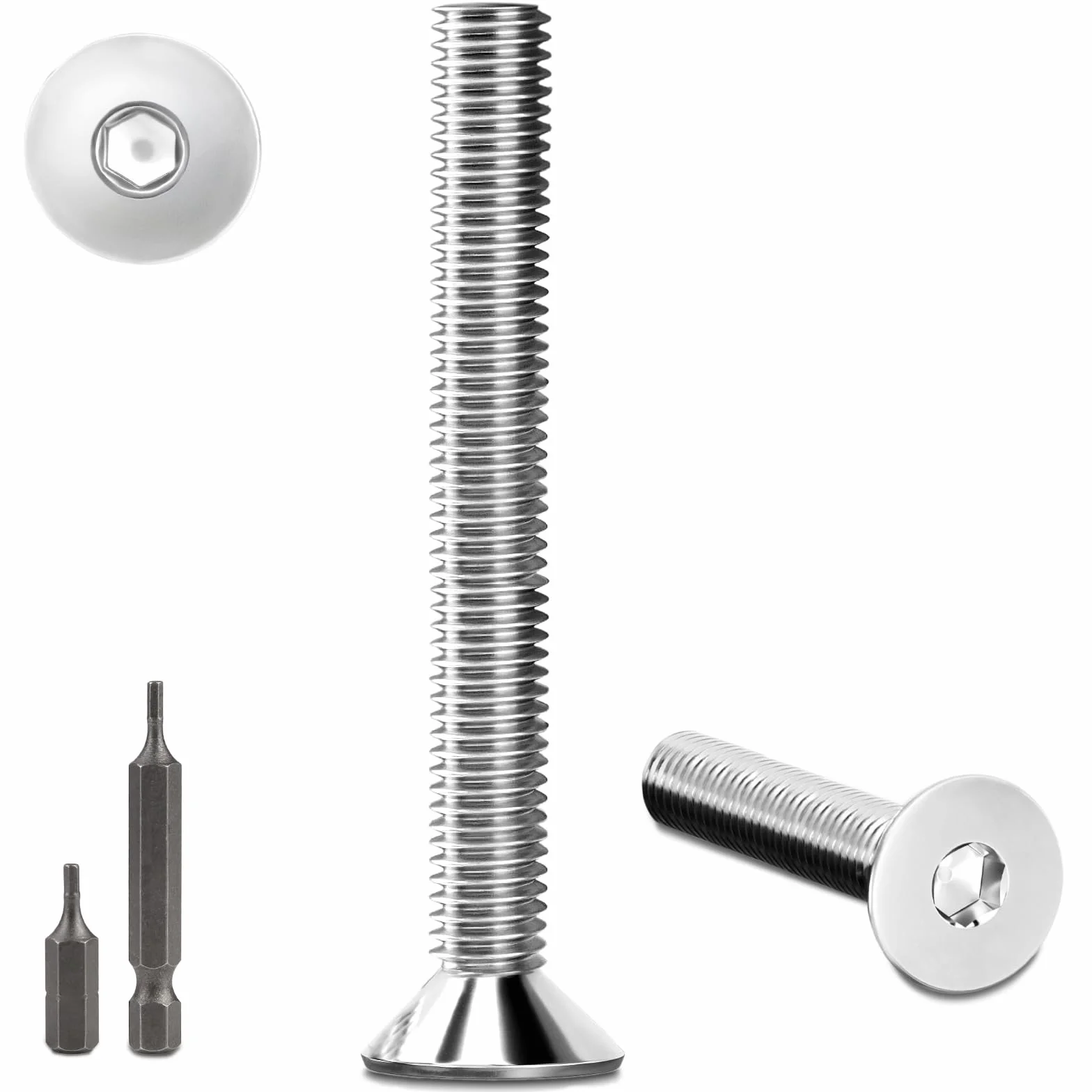 150 szt. śrub z łbem stożkowym ze stali nierdzewnej M3 x 30 mm, śruby z łbem sześciokątnym M3, śruby ze stali nierdzewnej, z łbem stożkowym, z 2 szt. sześciokątnych łeb wkrętaka, wkręty gwintowane