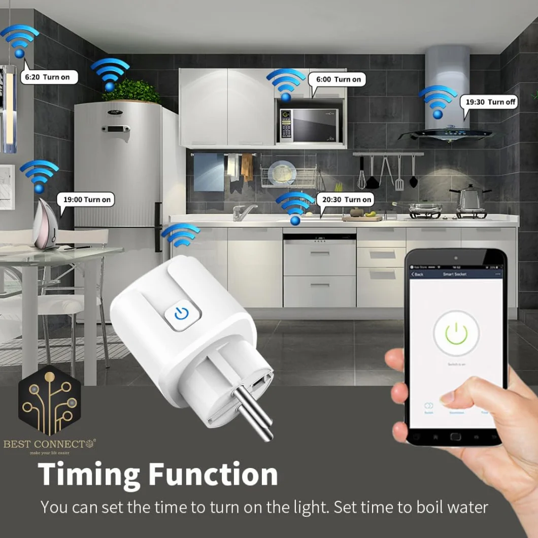 Connecte Plug - Smart Plug Connected Wifi - Kontrola i pomiar zużycia energii - Akcesoria do domu kompatybilne z Google Home i Alexa - Programowalne gniazdo 20A (2)