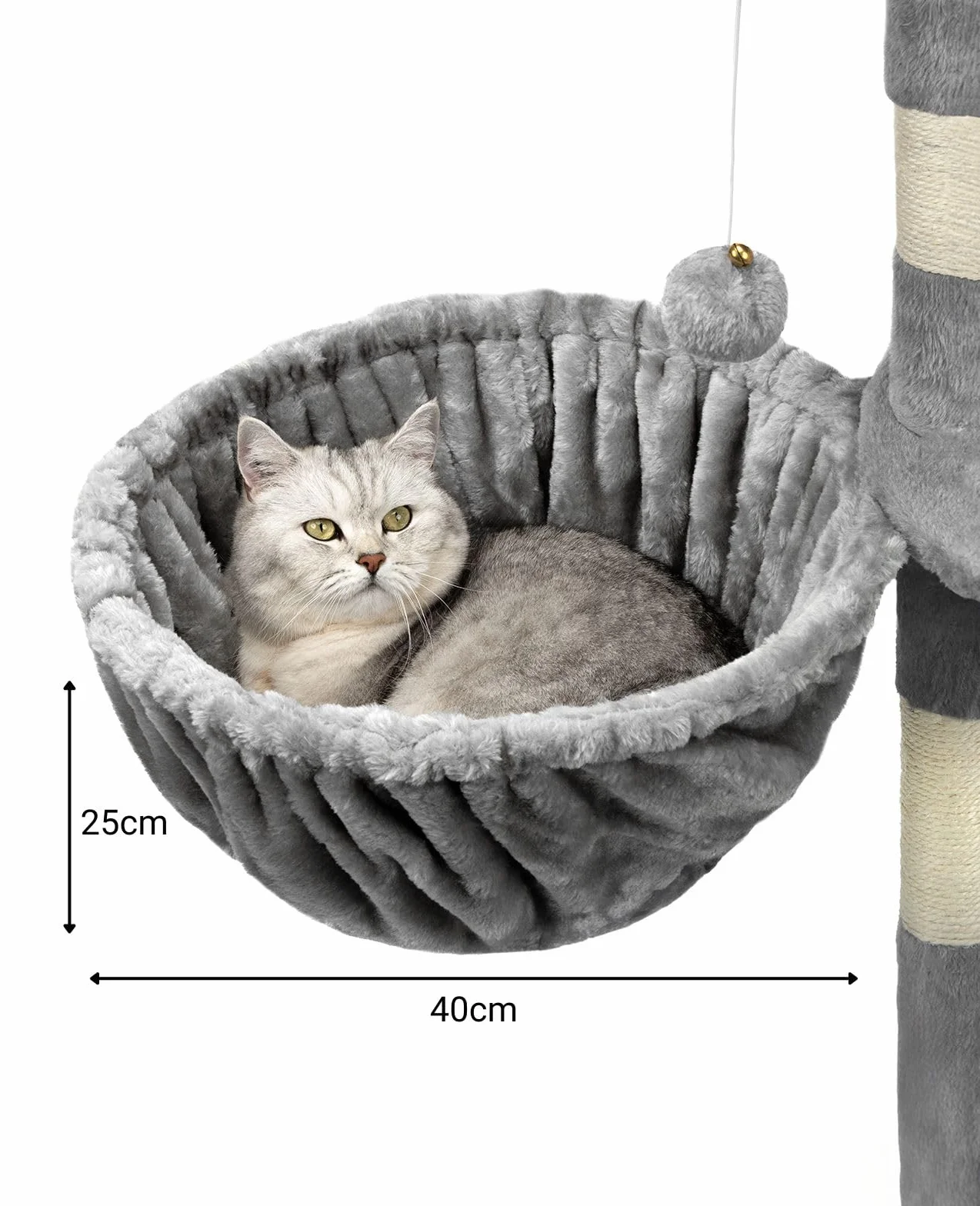 Lionto Hamak dla kota z pluszu Ø 40 cm głębokość 25 cm metalowa rama M8 jasnoszary