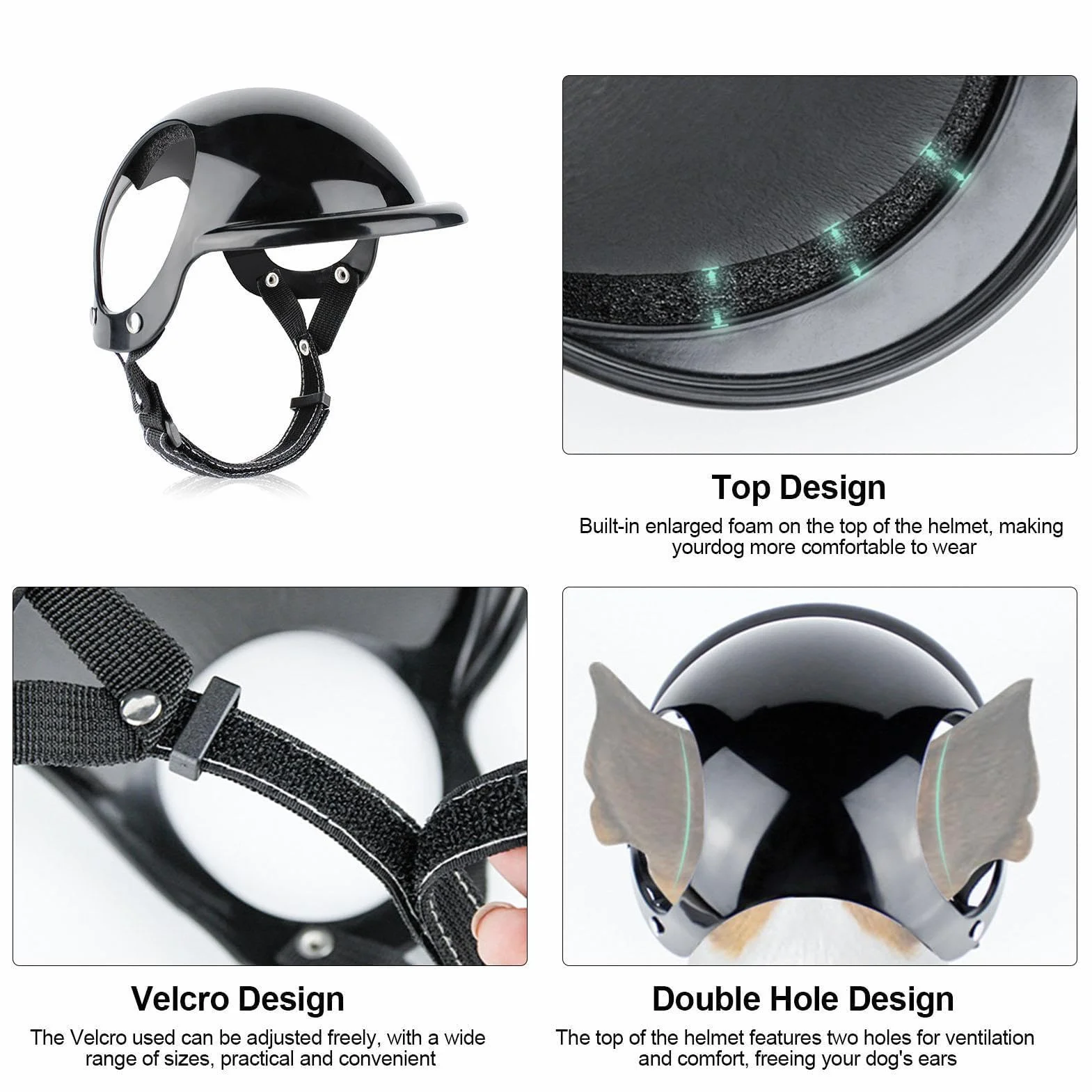 Kask i gogle dla psa zestaw kask i gogle dla psów, okulary przeciwsłoneczne dla psów regulowane czapki dla psów osłona głowy dla małych, średnich i dużych psów S//L (kod L kask sportowy +01 srebrny)