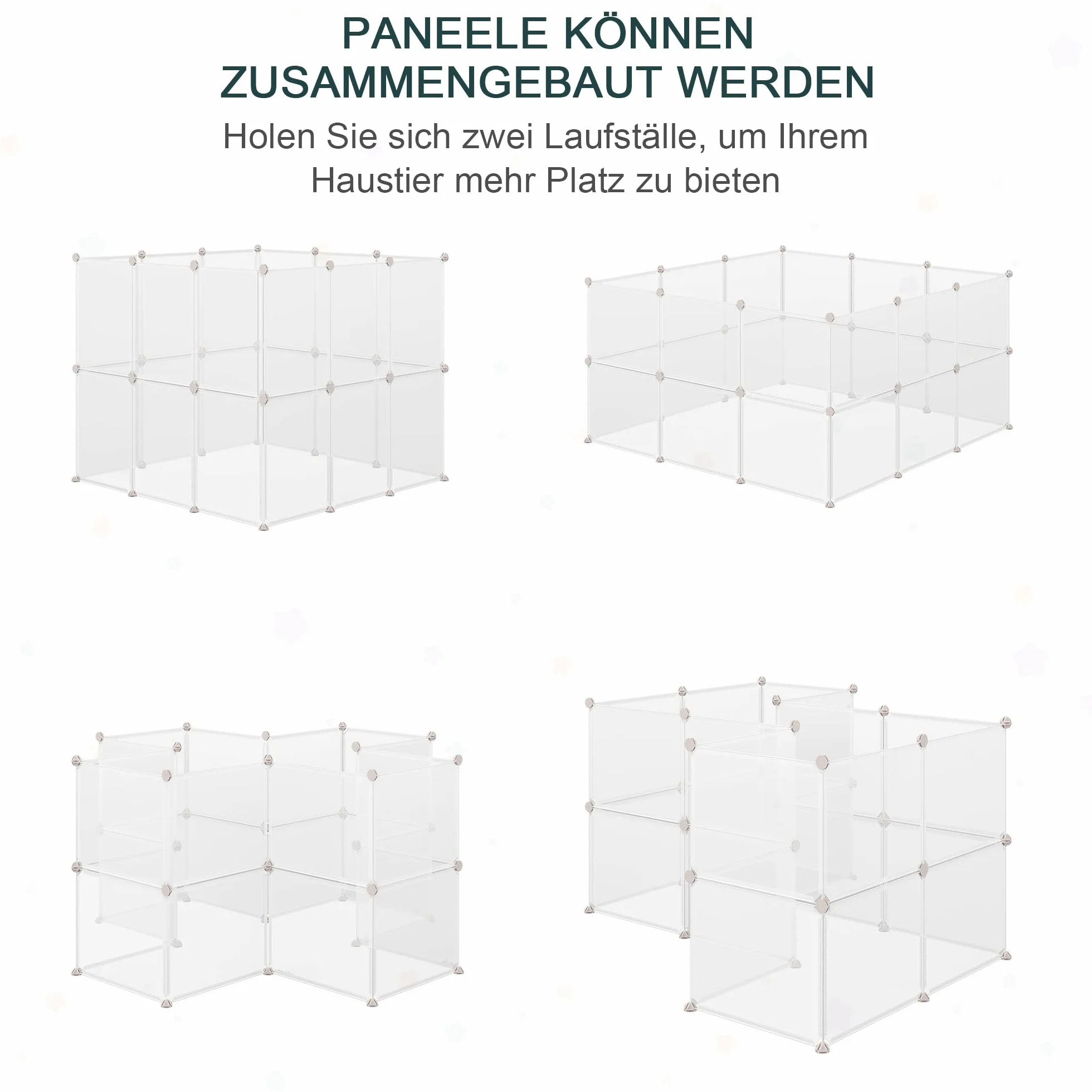 PawHut Wybieg dla małych zwierząt domowych, kojec dla małych zwierząt domowych, 12 płyt, biały, metal, żywica PP, 105 x 105 x 45 cm
