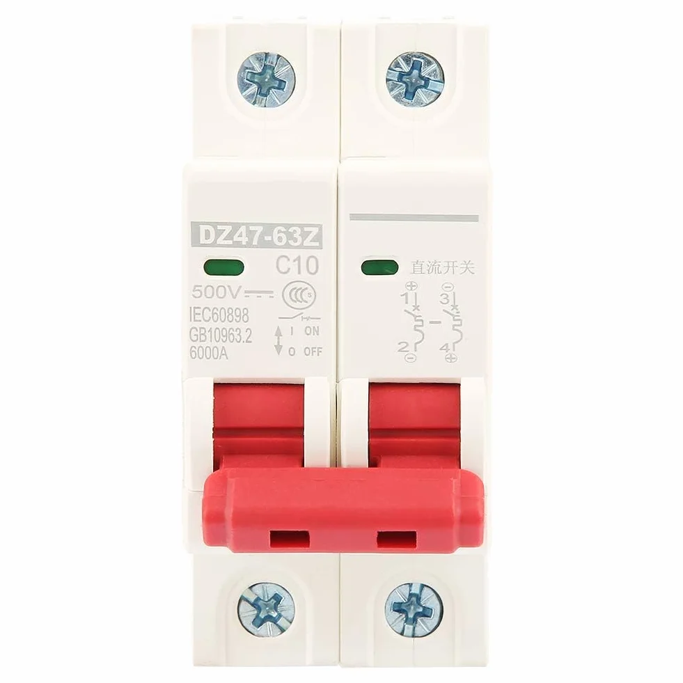 Wyłącznik Nadprądowy 2P 10A DC 500V, Miniaturowy Automat Przeciwprzeciążeniowy DZ47-63Z, Zabezpieczenie Elektryczne