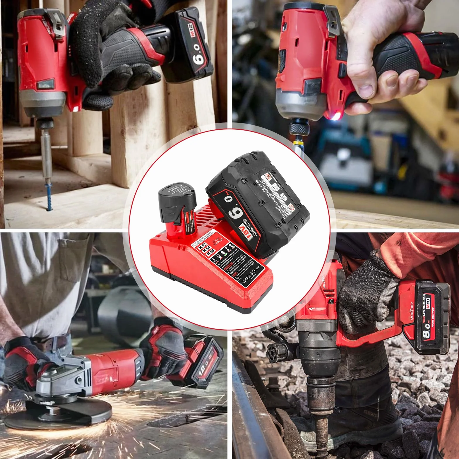 Powarobor M12-18C Multi-Voltage zapasowa ładowarka do szybkiego ładowania, kompatybilna z akumulatorami litowo-jonowymi Milwaukee 12V-18V 48-11-1850 48-11-2420,3A