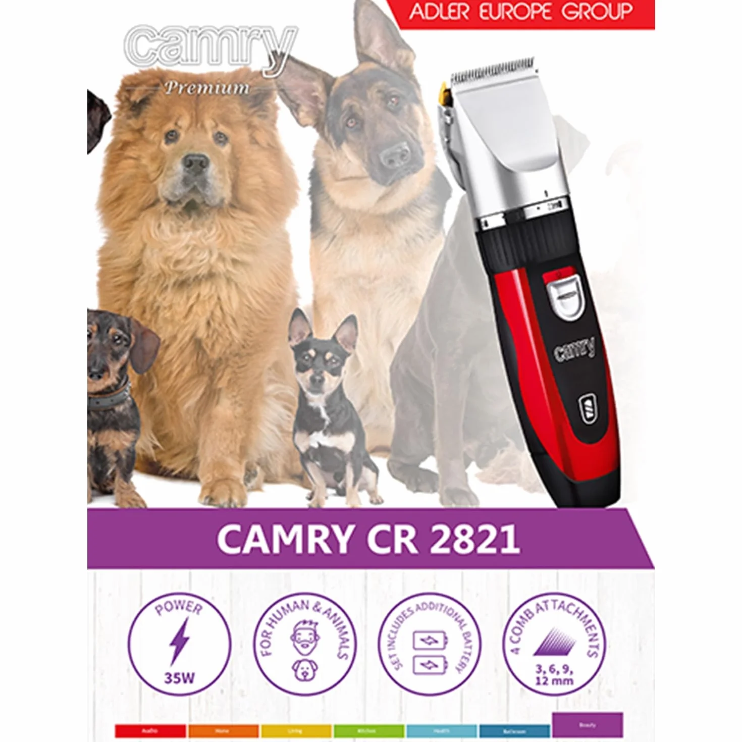Camry Maszynka do Sierści, Czarny/Czerwony, 4 Koncówki