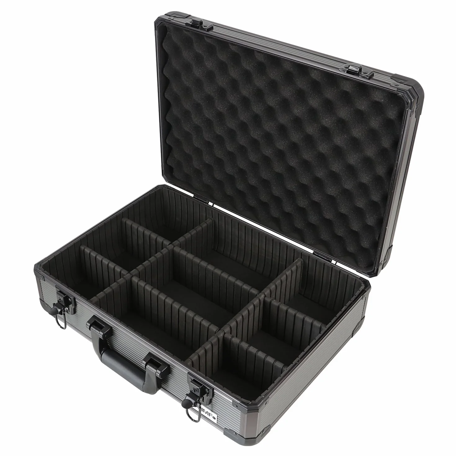 HMF 14502-02 Aluminiowa walizka transportowa, walizka do przechowywania, walizka na aparat fotograficzny, indywidualne podziały, 46 x 15 x 33 cm