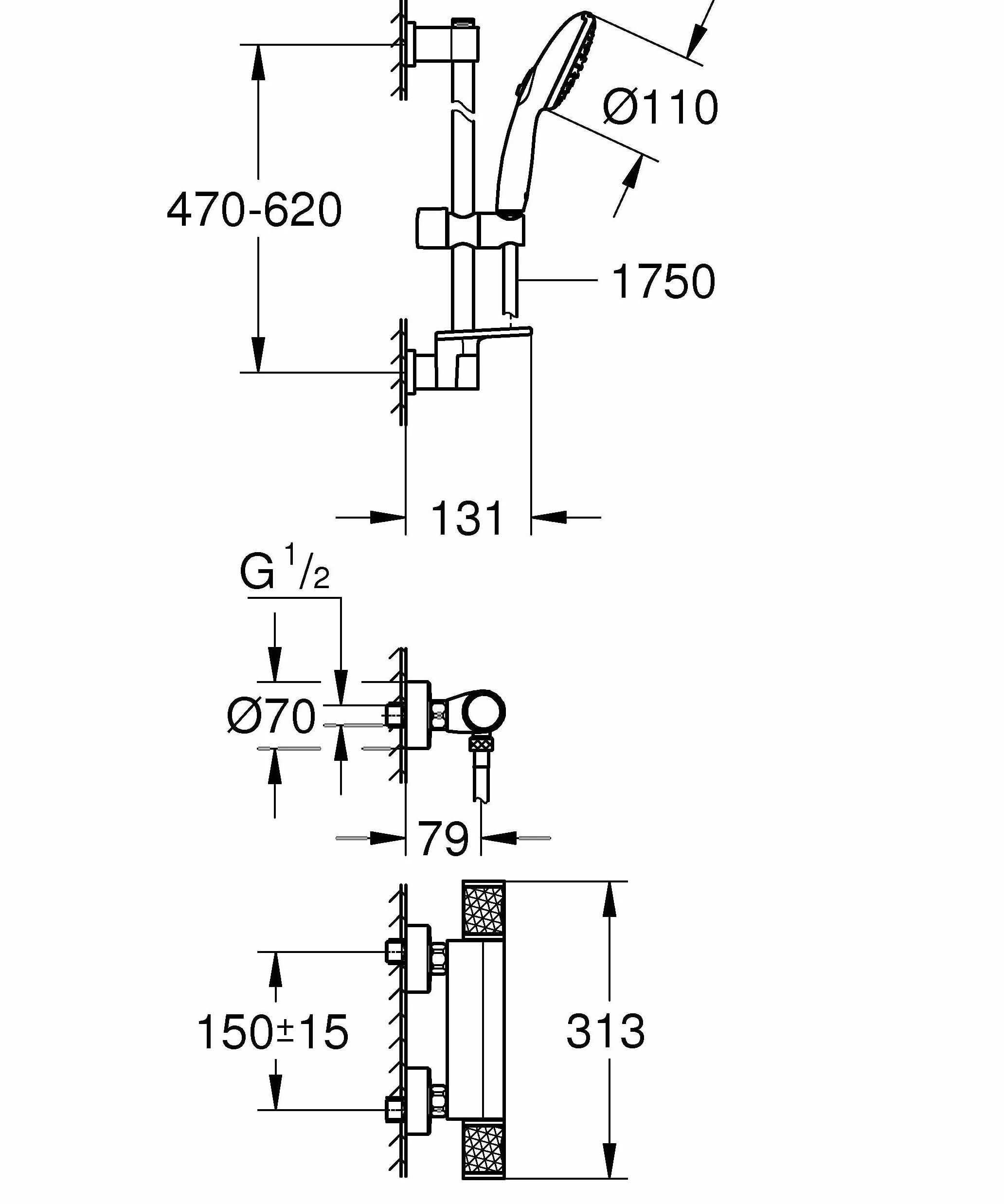 Grohe Precision Feel 34791001 zestaw prysznicowy oszczędzający wodę ~ 8 l/min (3 rodzaje strumienia, CoolTouch – bez oparzeń na termostatze, drążek prysznicowy 60 cm, w zestawie z narzędziami