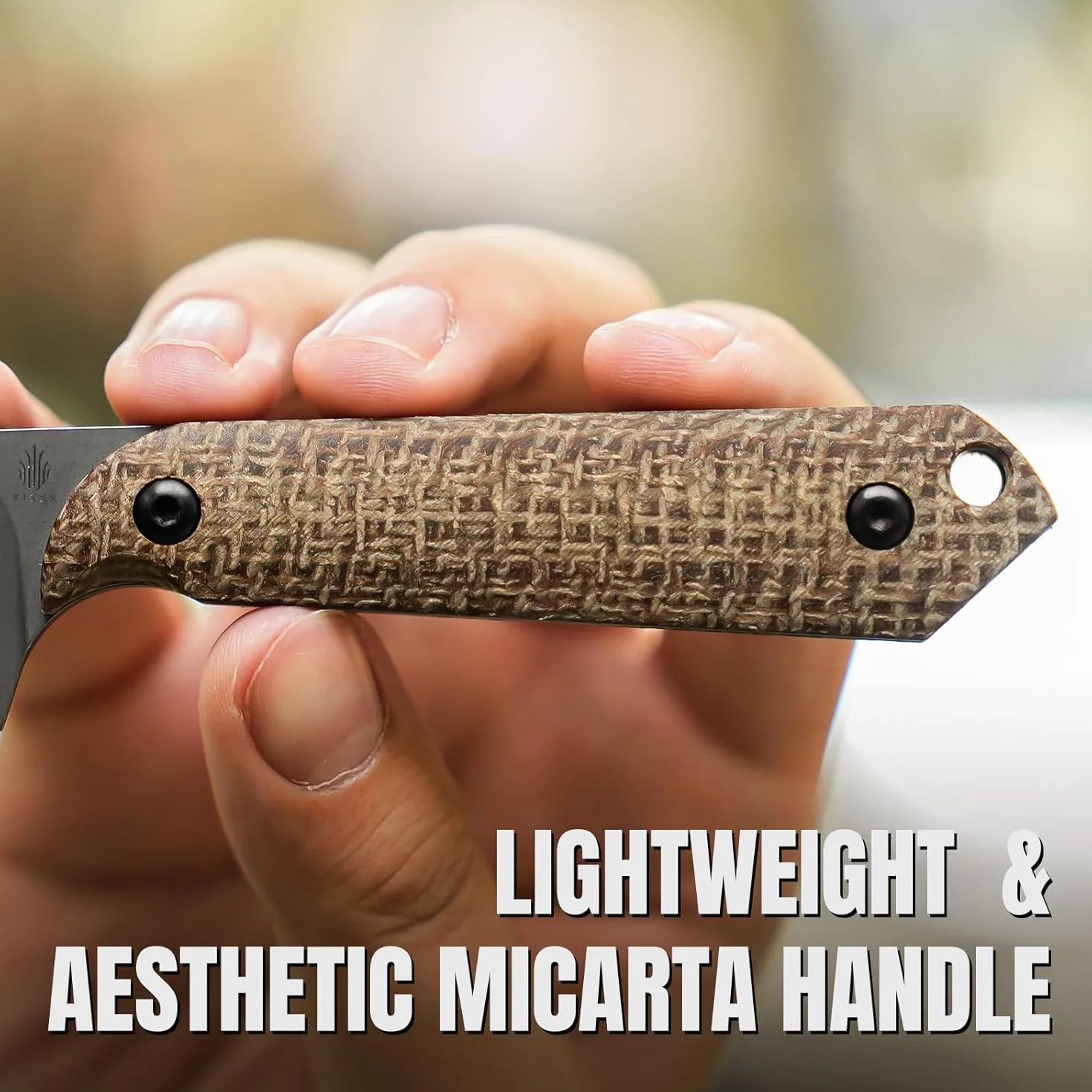 Kizer Mini Harpoon nóż, pochwa, myśliwski nóż z ostrzem 3 V i uchwytem Micarta, mały EDC ze stałym ostrzem, na kemping, wędrówki, survival 1040SM1