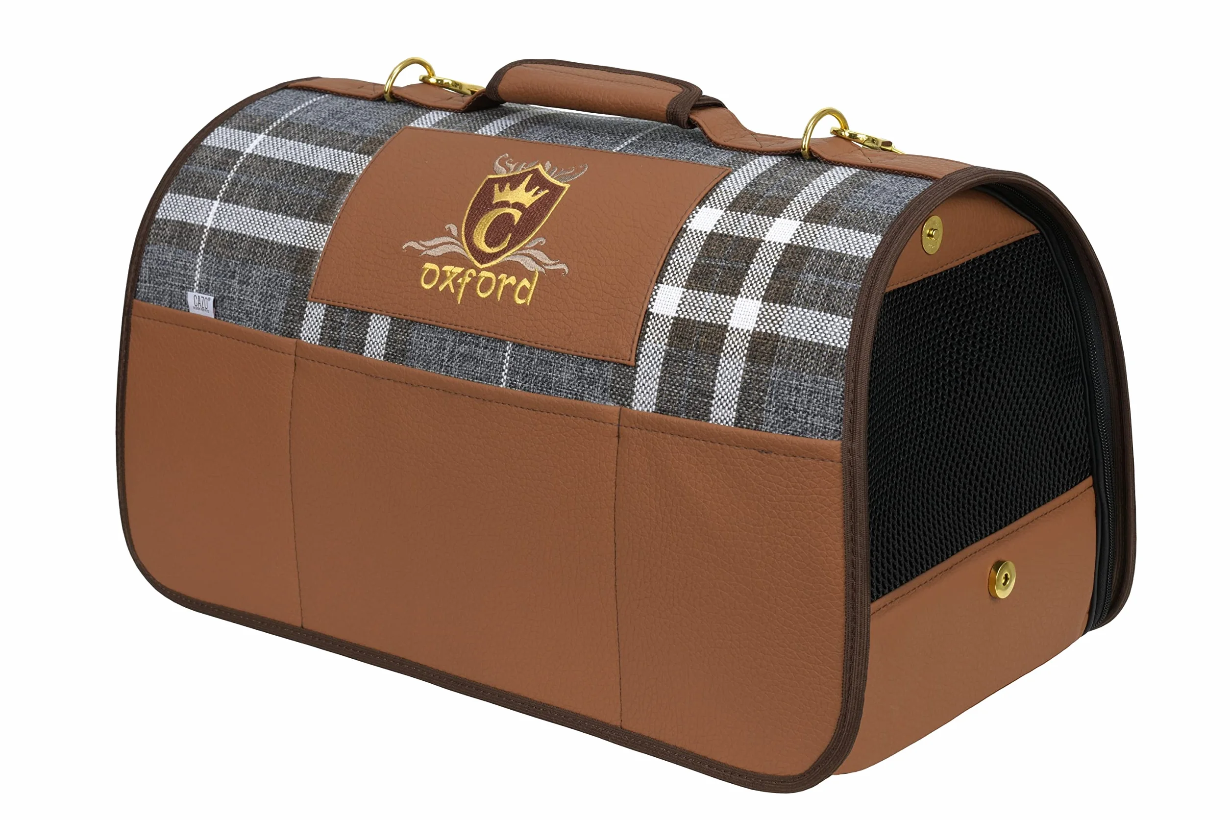 Transporter CAZO Oxford dla psa lub kota 50 x 27 x 26 cm, kolor brązowy, w kratę, LXD0901