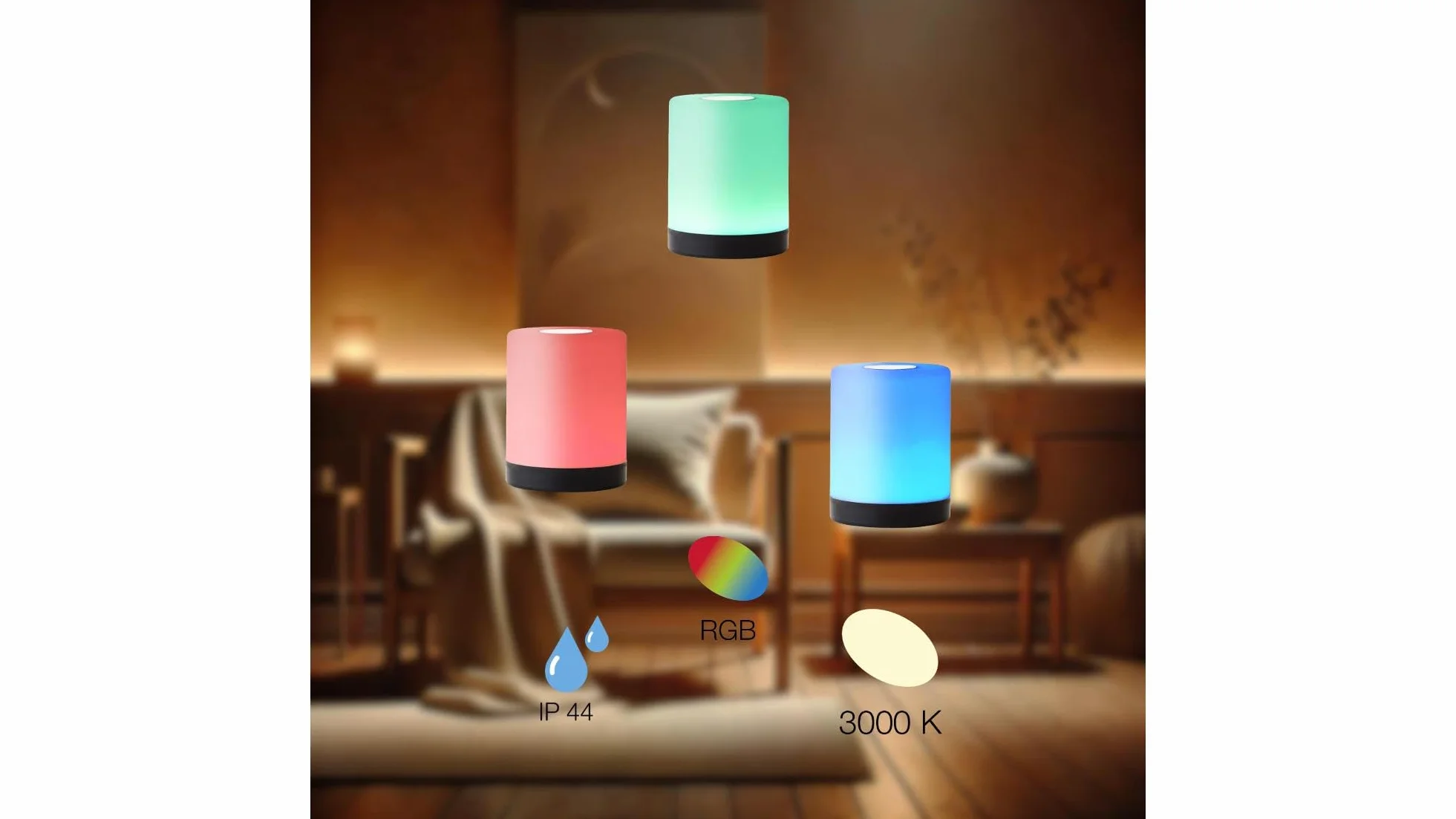 Lampa stołowa Aro w kolorze czarnym, bezprzewodowa lampa LED z akumulatorem, 3000 K, zmiana kolorów RGB, dotykowy, funkcja ładowania USB, odporna na warunki atmosferyczne IP44, mobilna, 11,6 cm,