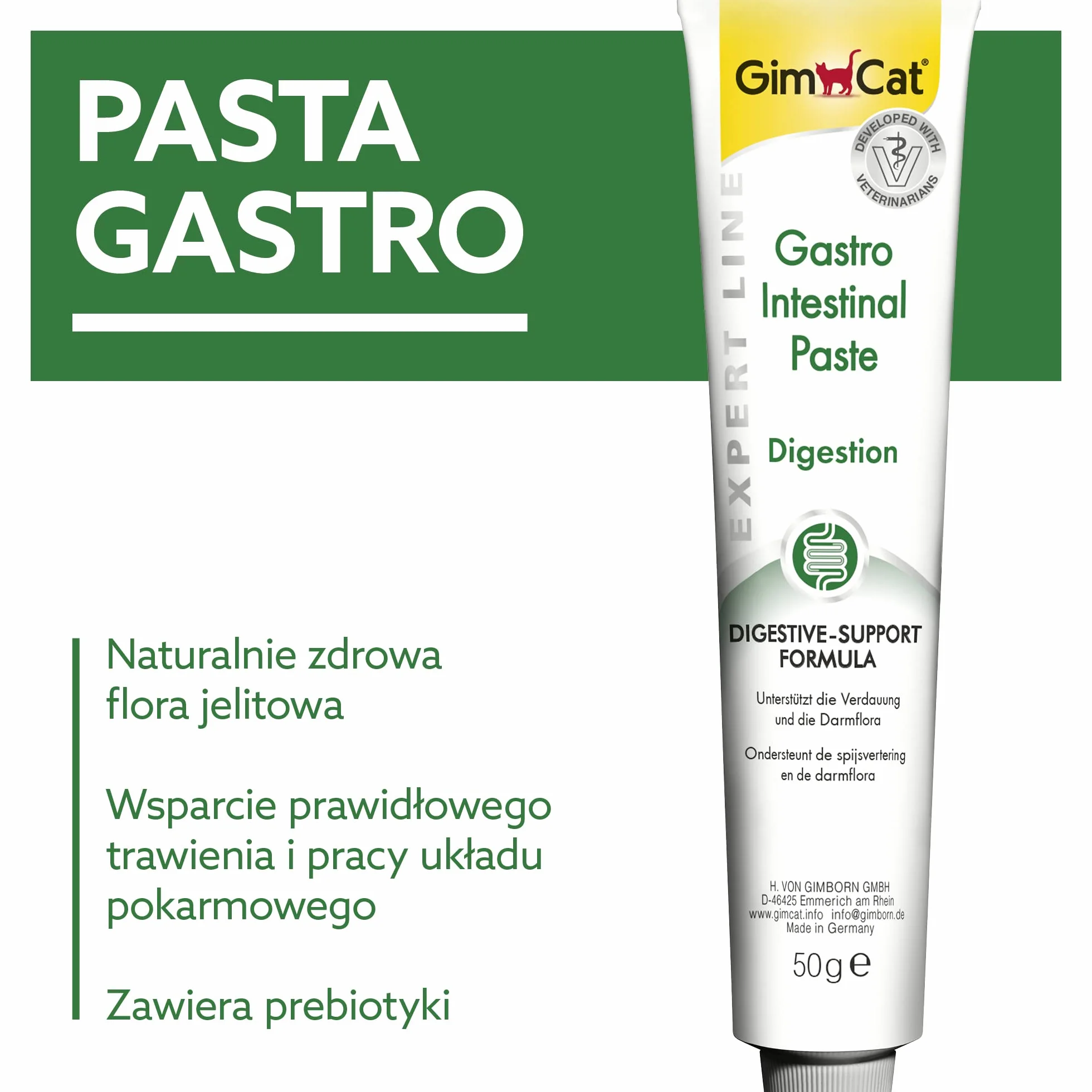GimCat EXPERT LINE Gastro Intestinal pasta - Funkcjonalny przysmak dla kotów, wspomagający trawienie i mikroflorę jelitową - 1 tubka (1 x 50 g)